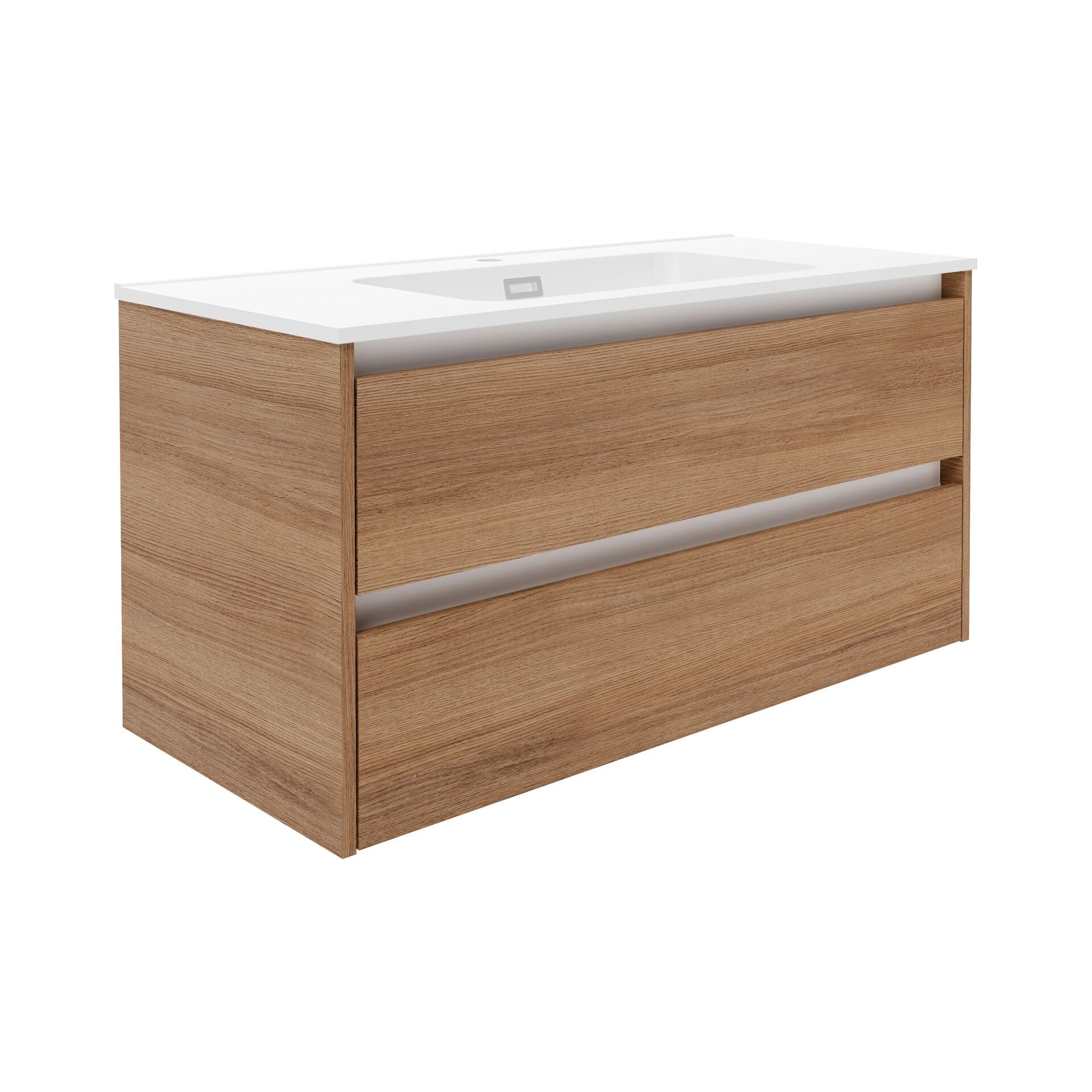 FACKELMANN VITA Waschbecken mit Unterschrank 101 cm breit, Braun hell, Waschbecken Gussmarmor Weiß matt