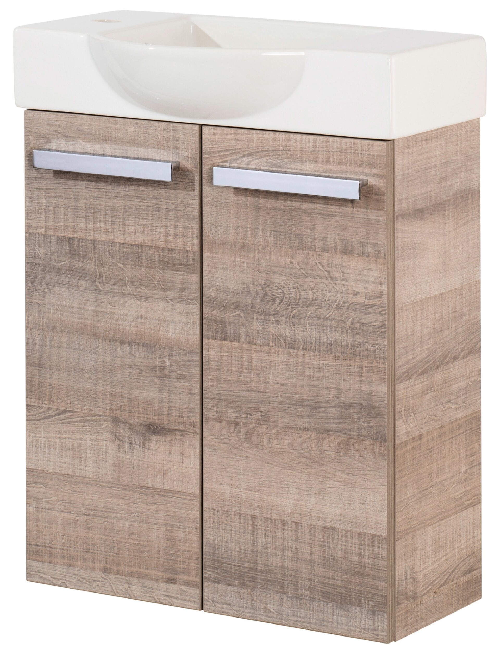 Fackelmann SBC A-VERO Gäste WC Set 2-teilig 55 cm, Braun hell, 2 Türen, Keramik Hahnloch links Fackelmann SBC A-VERO Gäste WC Set 2-teilig 55 cm, Braun hell, 2 Türen, Keramik Hahnloch links