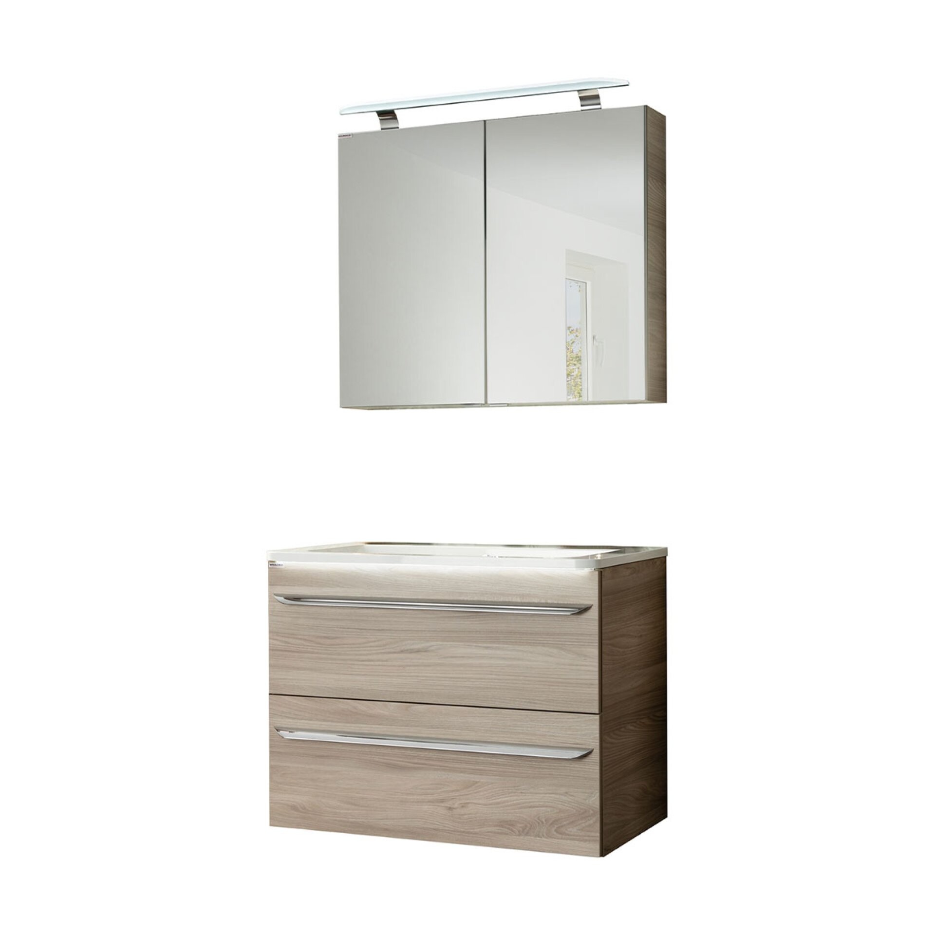 Fackelmann LUXOR Badmöbel Set 3-teilig 80 cm, Braun + LED-Spiegelschrank