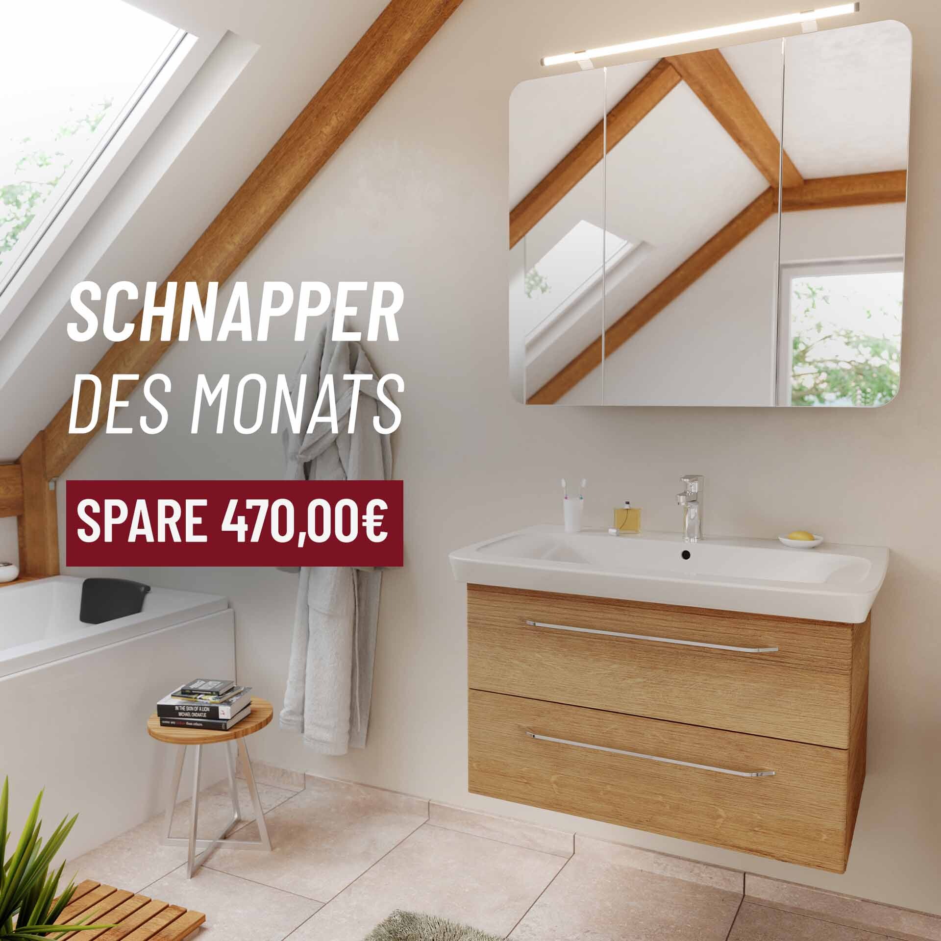 FACKELMANN MILANO Waschtisch Set mit Spiegelschrank 88 cm breit, Braun hell, Waschbecken Keramik