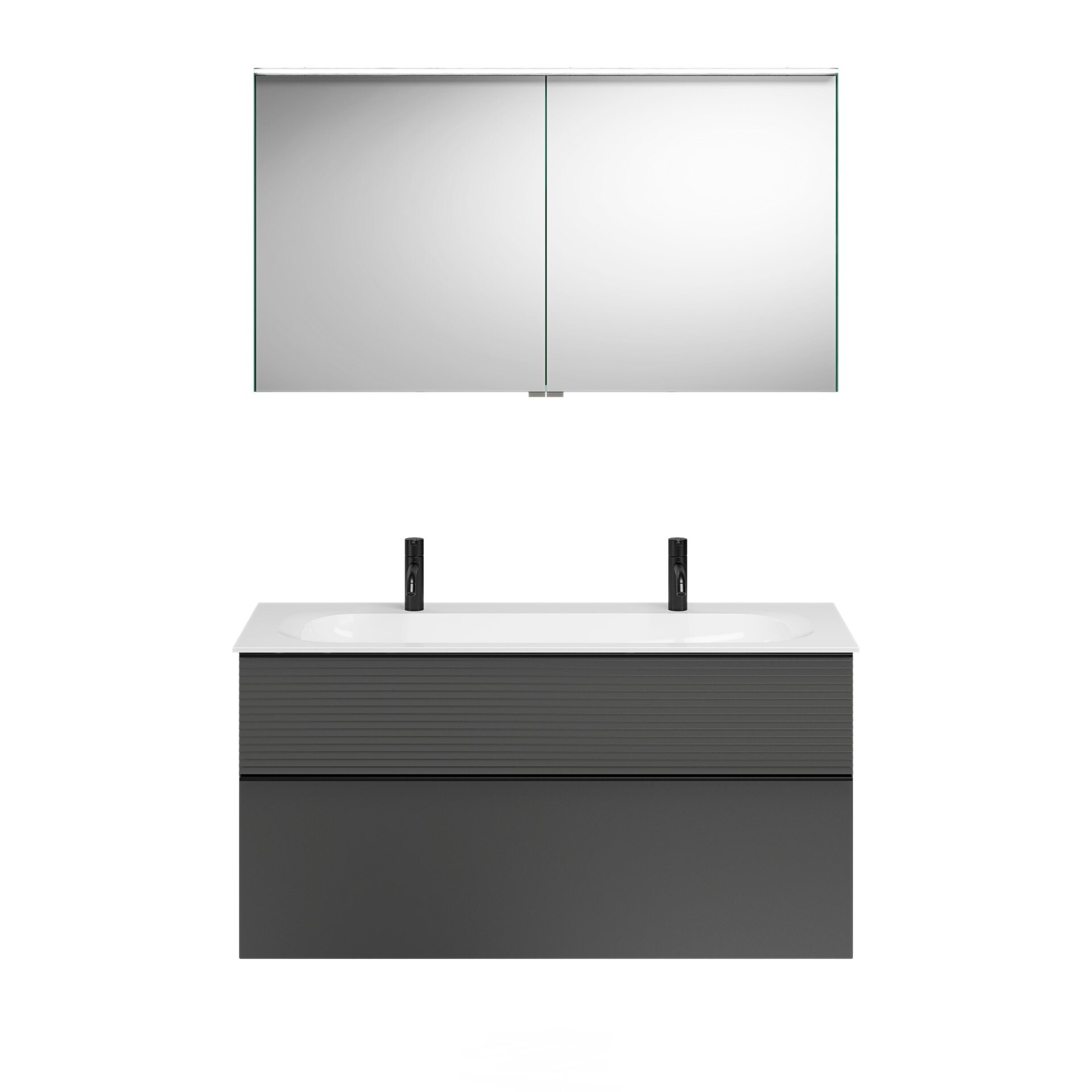 Burgbad FIUMO Waschtisch Set mit Spiegelschrank 122 cm breit, Anthrazit, Doppelwaschbecken Gussmarmor Weiß Burgbad FIUMO Waschtisch Set mit Spiegelschrank 122 cm breit, Anthrazit, Doppelwaschbecken Gussmarmor Weiß