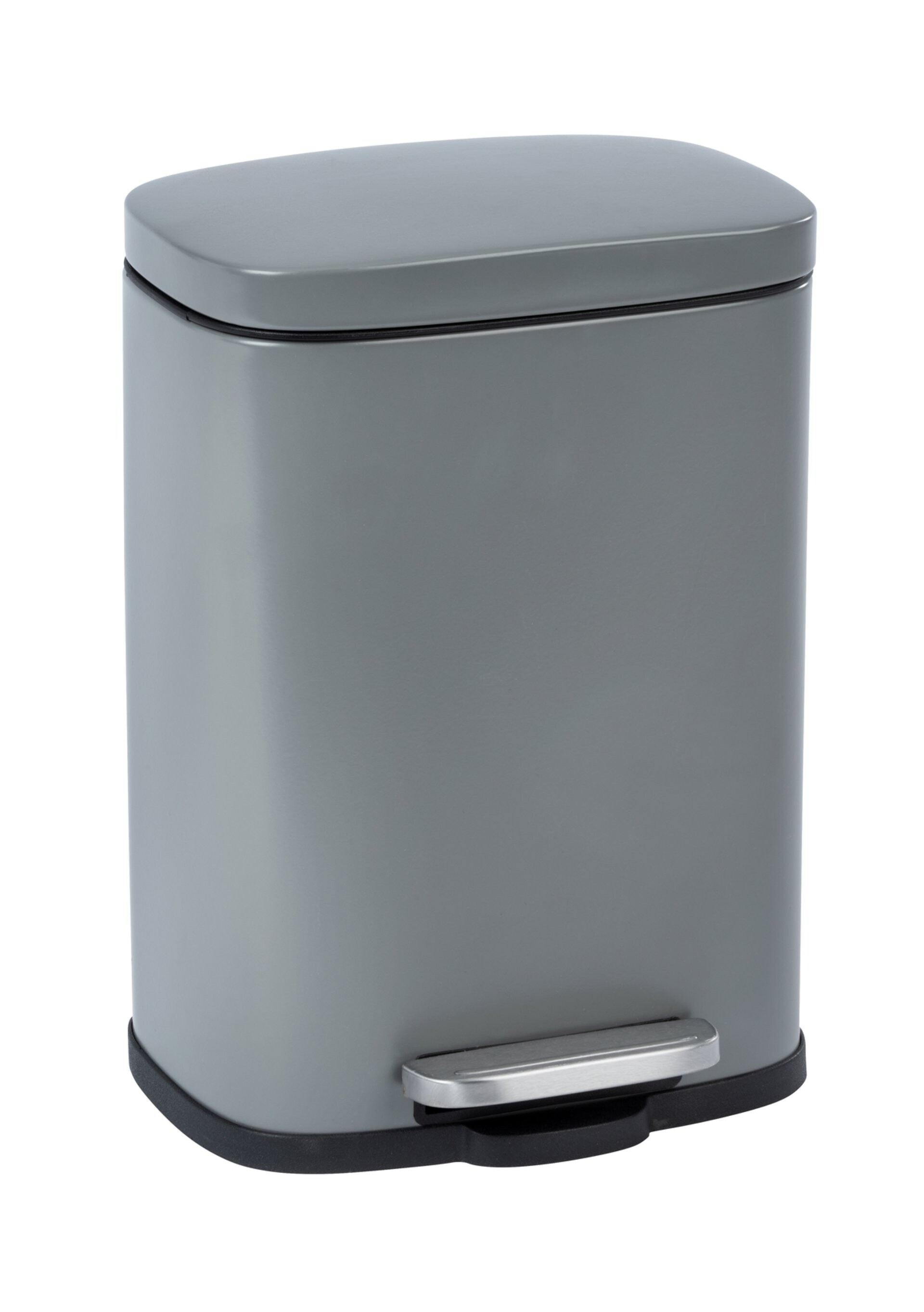 WENKO LENO Kosmetikeimer 5 Liter, Grau, Easy-Close, lackierter Stahl, Absenkautomatik