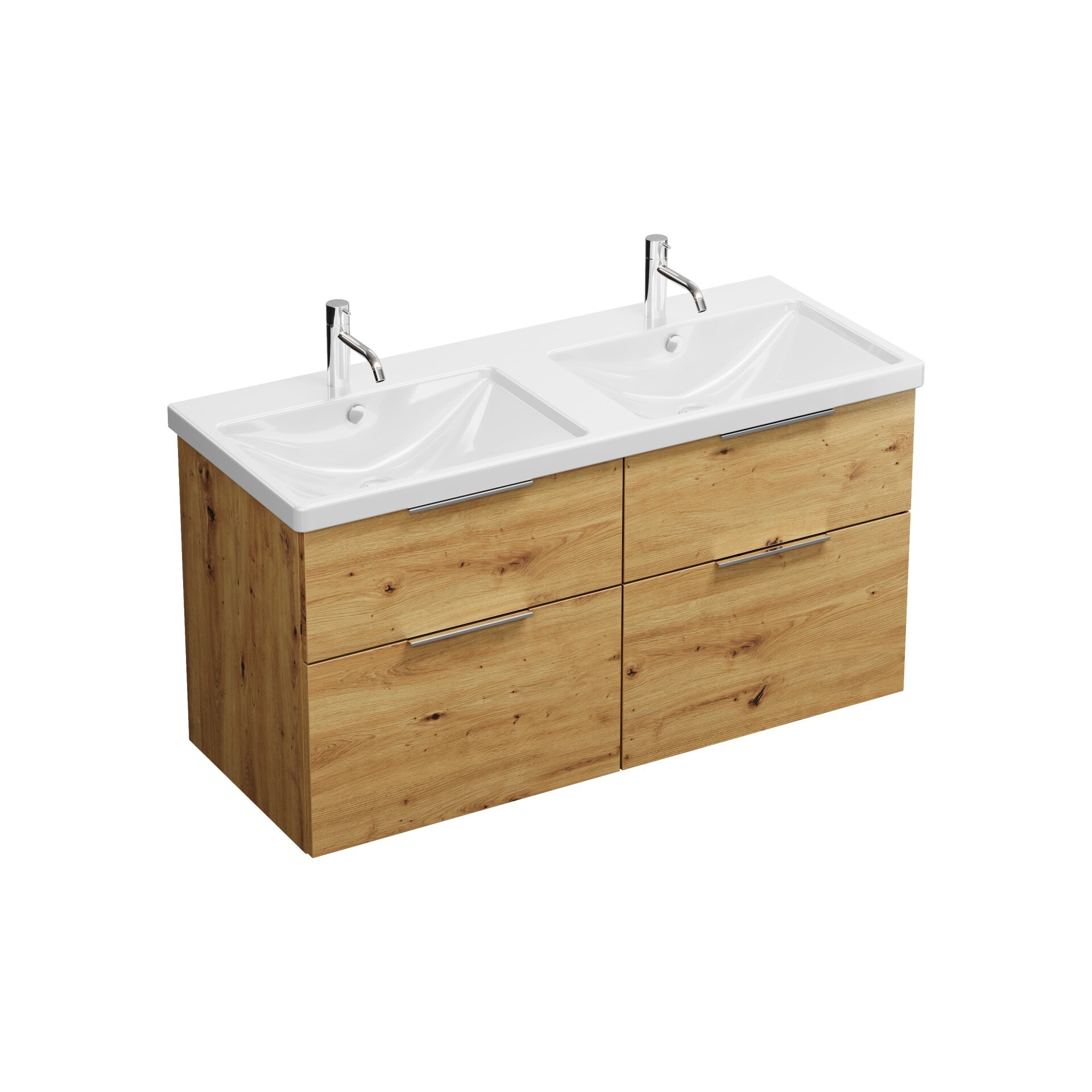 Burgbad EQIO Waschbecken mit Unterschrank 123 cm breit, Braun, Doppelwaschbecken Keramik Weiß, 4 Schubladen Burgbad EQIO Waschbecken mit Unterschrank 123 cm breit, Braun, Doppelwaschbecken Keramik Weiß, 4 Schubladen