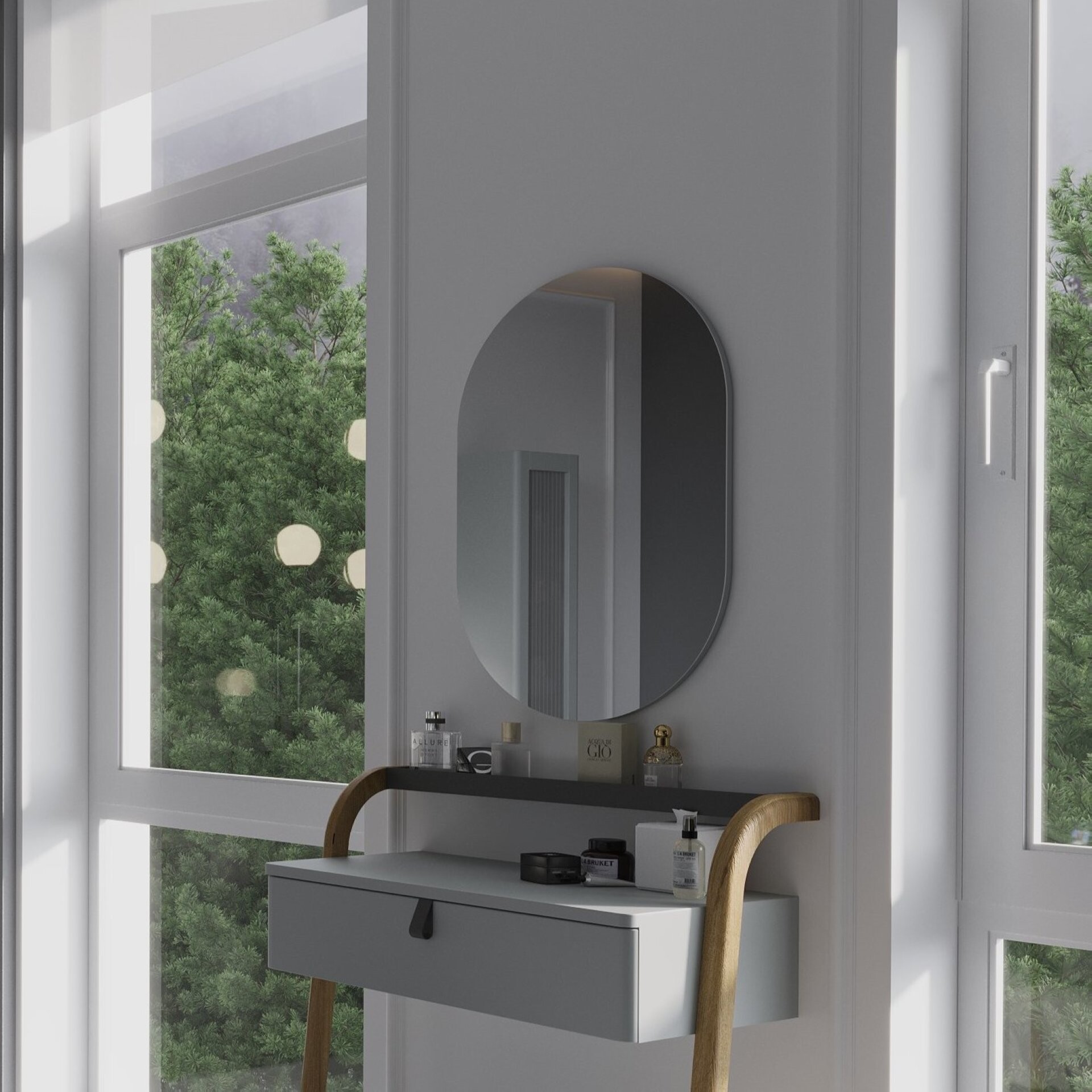 BADEDU PINA Badspiegel 50 cm breit, Grau