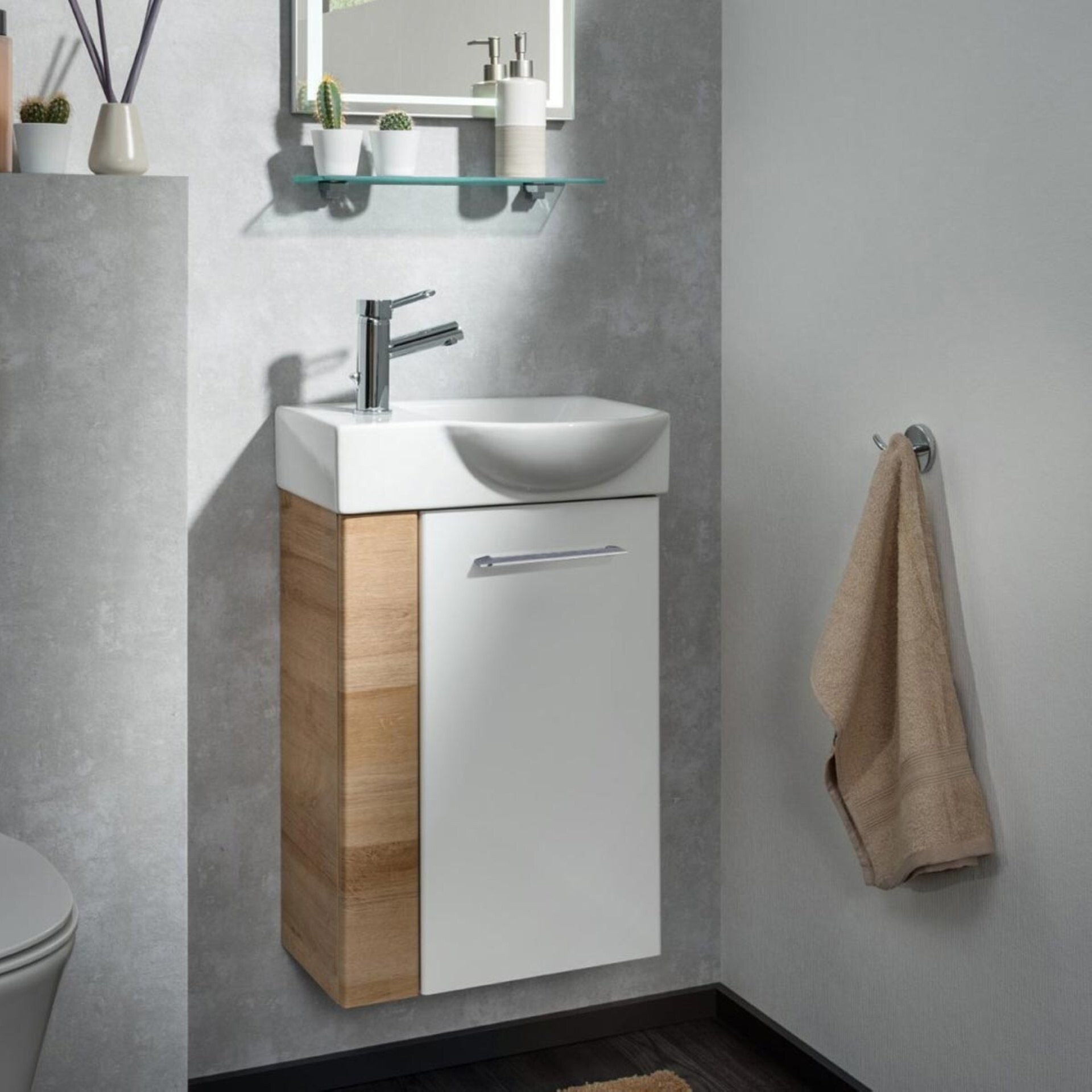 Fackelmann SBC MILANO Waschbeckenunterschrank 45 cm, Braun hell/Weiß, rechts Fackelmann SBC MILANO Waschbeckenunterschrank 45 cm, Braun hell/Weiß, rechts