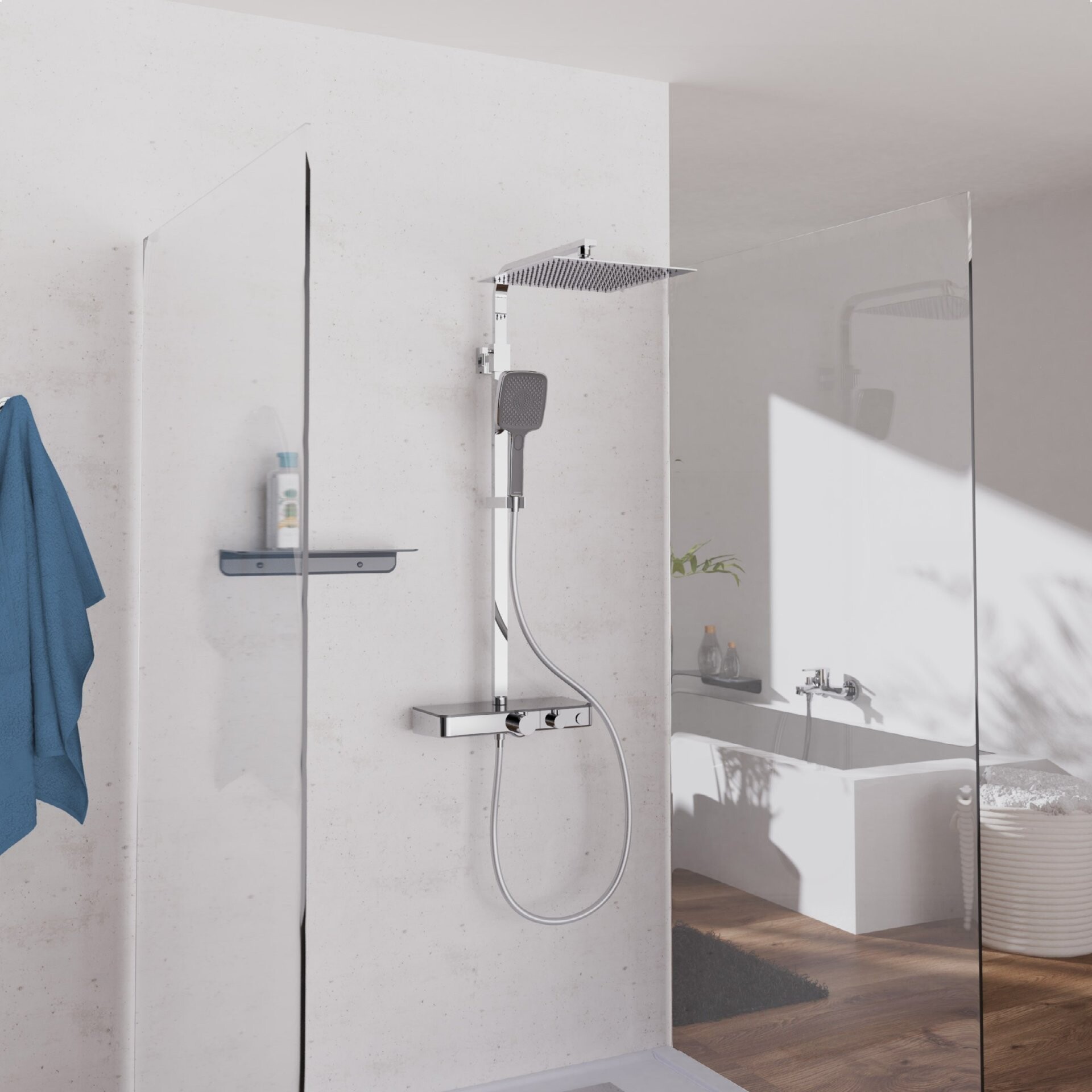 SCHÜTTE OCEAN Überkopf-Brauseset, Chrom/Anthrazit, mit Duschthermostat und Ablage SCHÜTTE OCEAN Überkopf-Brauseset, Chrom/Anthrazit, mit Duschthermostat und Ablage