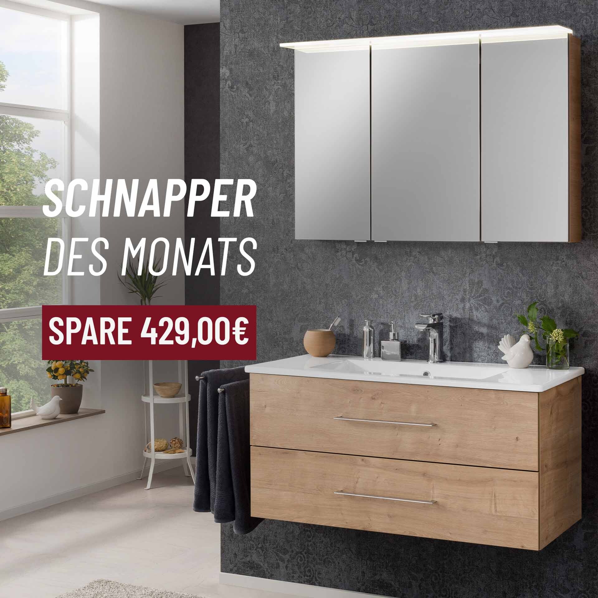 FACKELMANN B.PERFEKT Waschtisch Set mit Spiegelschrank 103 cm breit, Braun hell, Waschbecken Keramik