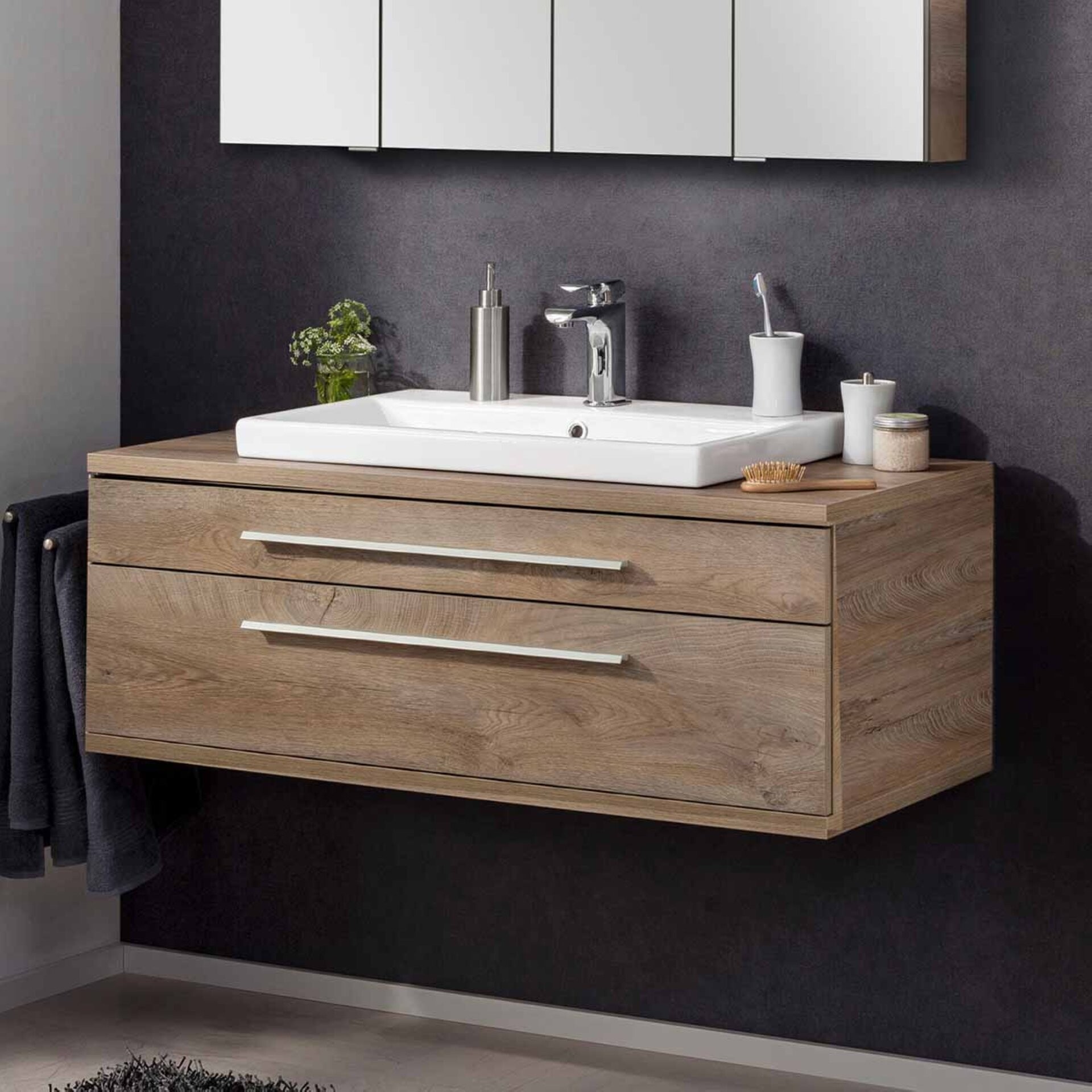Fackelmann STANFORD Badmöbelset 2-teilig, Keramikbecken, 110 cm, hell braun Fackelmann STANFORD Badmöbelset 2-teilig, Keramikbecken, 110 cm, hell braun