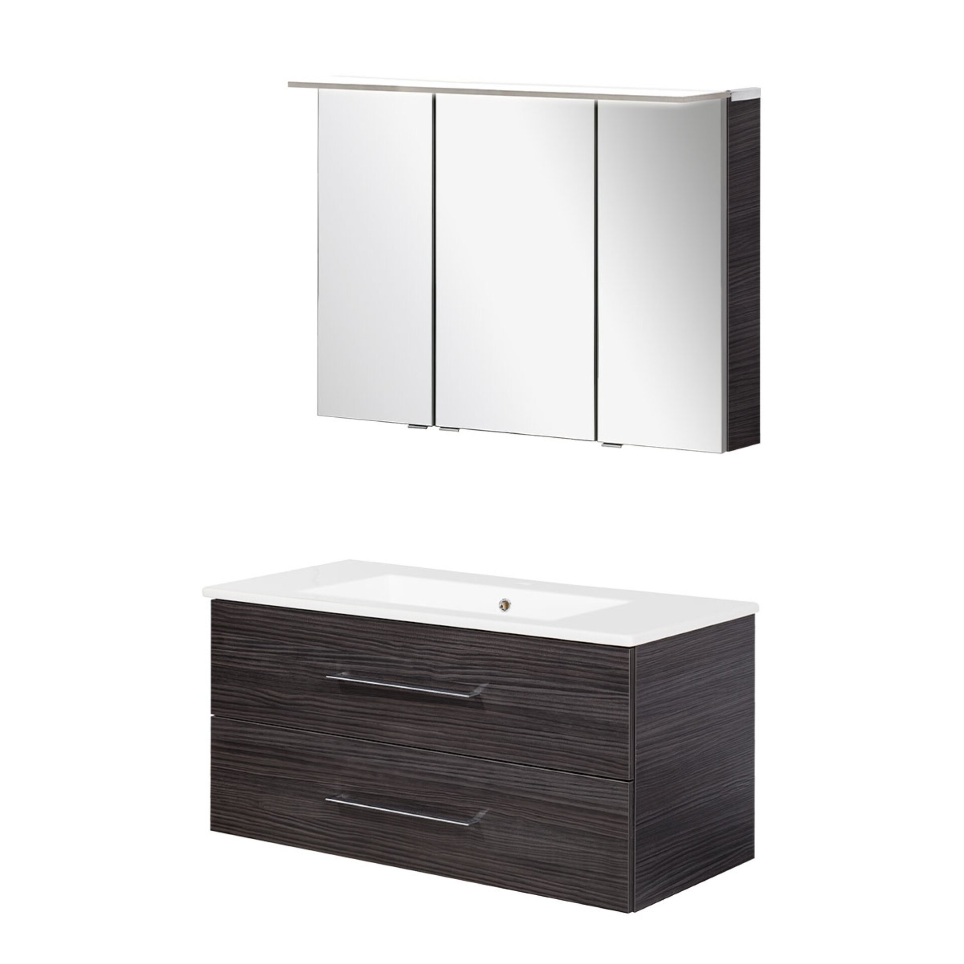 Fackelmann B.PERFEKT Waschtisch Set mit Spiegelschrank 103 cm breit, Anthrazit, Waschbecken Keramik Fackelmann B.PERFEKT Waschtisch Set mit Spiegelschrank 103 cm breit, Anthrazit, Waschbecken Keramik
