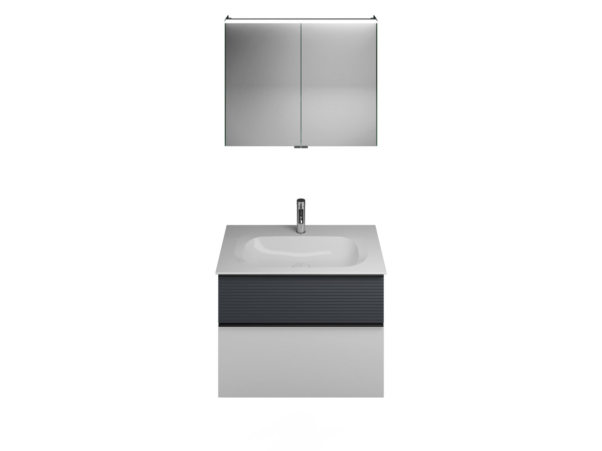 Burgbad FIUMO Waschtisch Set mit Spiegelschrank 82 cm breit, Anthrazit/Weiß, Waschbecken Gussmarmor Weiß Burgbad FIUMO Waschtisch Set mit Spiegelschrank 82 cm breit, Anthrazit/Weiß, Waschbecken Gussmarmor Weiß