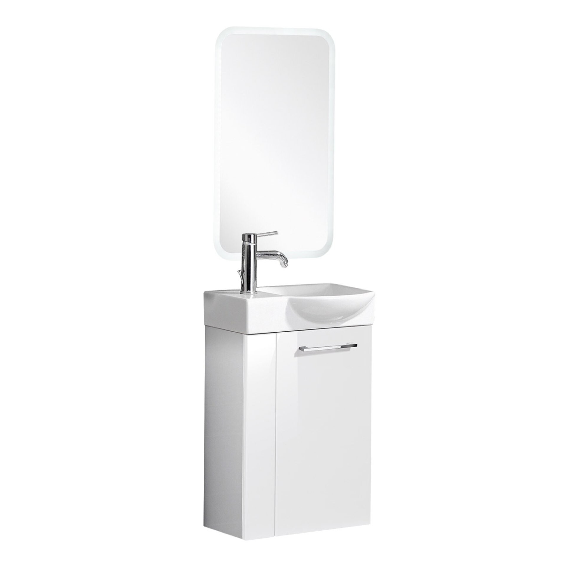 Fackelmann SBC SCENO Gäste WC Set 4-teilig 45 cm, Weiß, rechts, Keramik, LED-Spiegel inkl. Hahn links Fackelmann SBC SCENO Gäste WC Set 4-teilig 45 cm, Weiß, rechts, Keramik, LED-Spiegel inkl. Hahn links