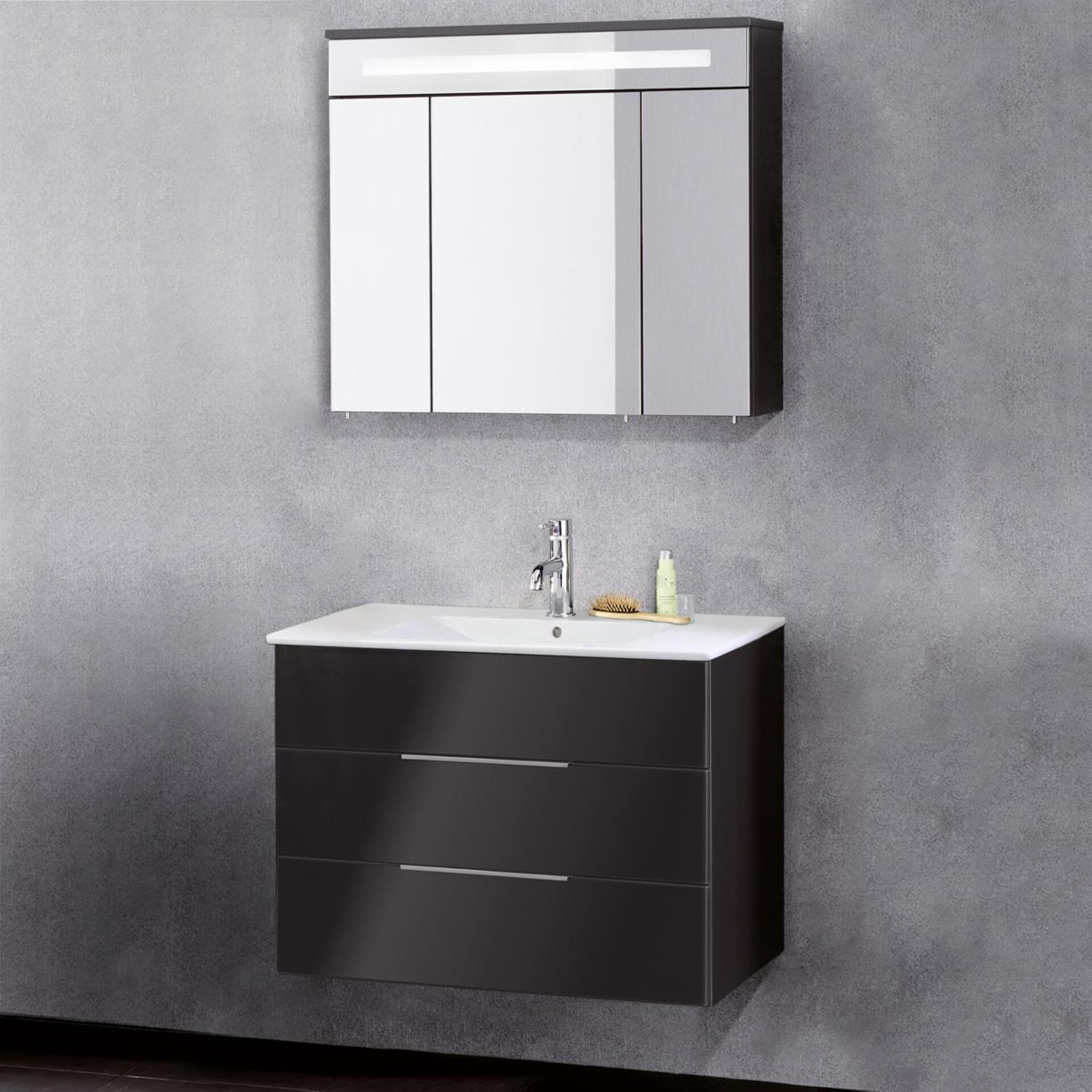 Fackelmann KARA Badmöbel Set 3-teilig, 80 cm, Anthrazit, Keramik, 2 Schubladen Fackelmann KARA Badmöbel Set 3-teilig, 80 cm, Anthrazit, Keramik, 2 Schubladen