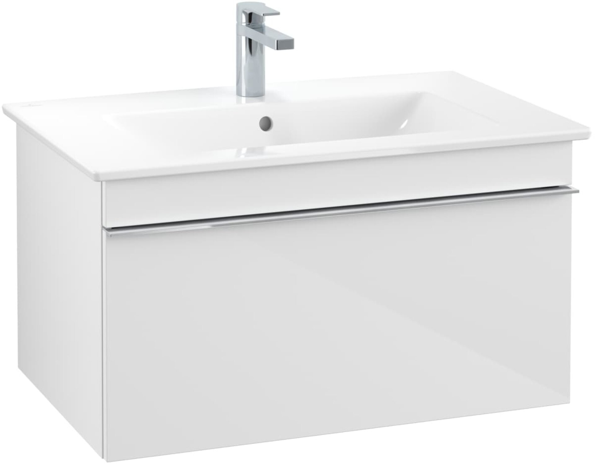 VILLEROY & BOCH VENTICELLO Waschbeckenunterschrank 75 cm breit, Weiß, Griff Chrom, 1 Schublade