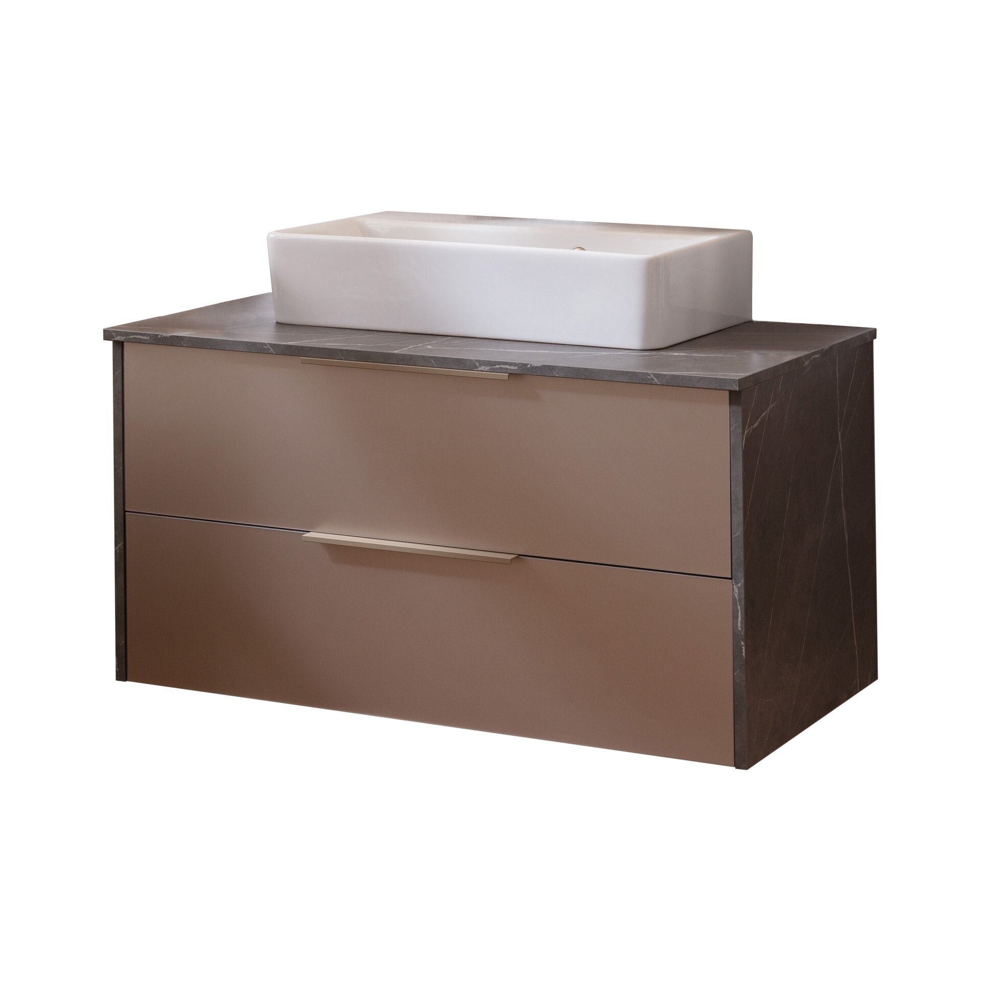 LANZET VIDRO Waschbecken mit Unterschrank 90 cm breit, Braun/Marmor Grau, Waschbecken Keramik Weiß LANZET VIDRO Waschbecken mit Unterschrank 90 cm breit, Braun/Marmor Grau, Waschbecken Keramik Weiß