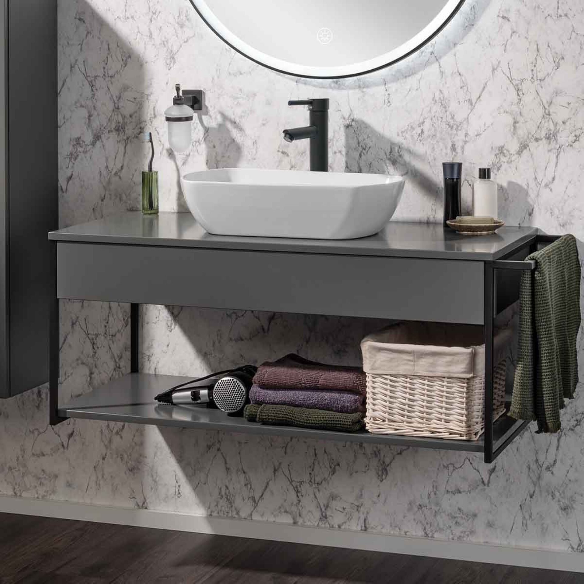 Fackelmann NEW YORK Badmöbel Set 2-teilig, 108 cm, Grau, Keramik Weiß Fackelmann NEW YORK Badmöbel Set 2-teilig, 108 cm, Grau, Keramik Weiß