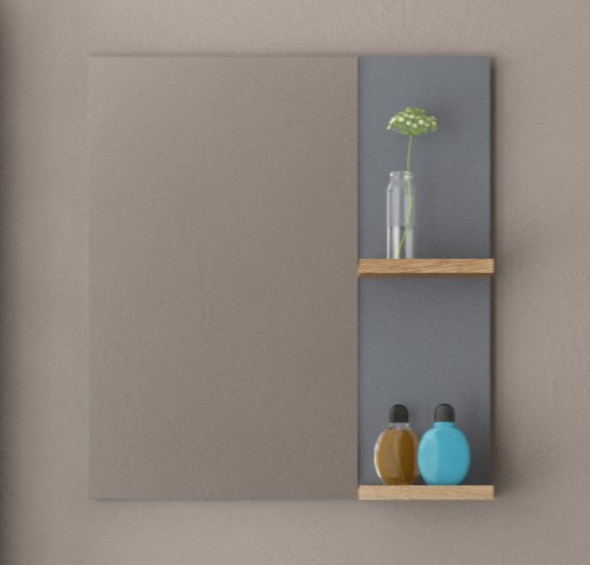 BADEDU HIERA Spiegel 59 cm breit, Anthrazit, zwei Ablagen