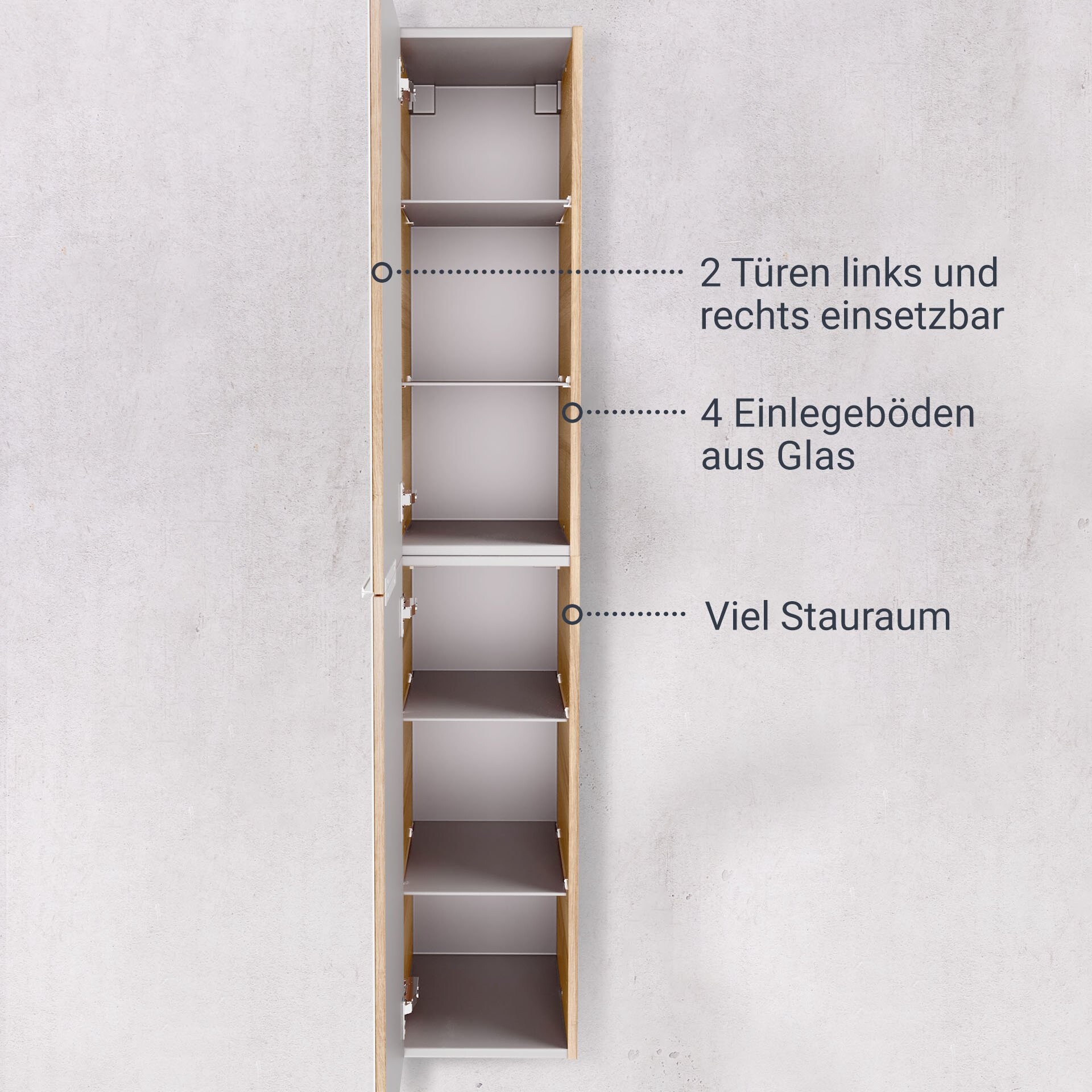 Fackelmann B.BRILLANT Hochschrank, 30 cm breit, Weiß Glas/Braun hell