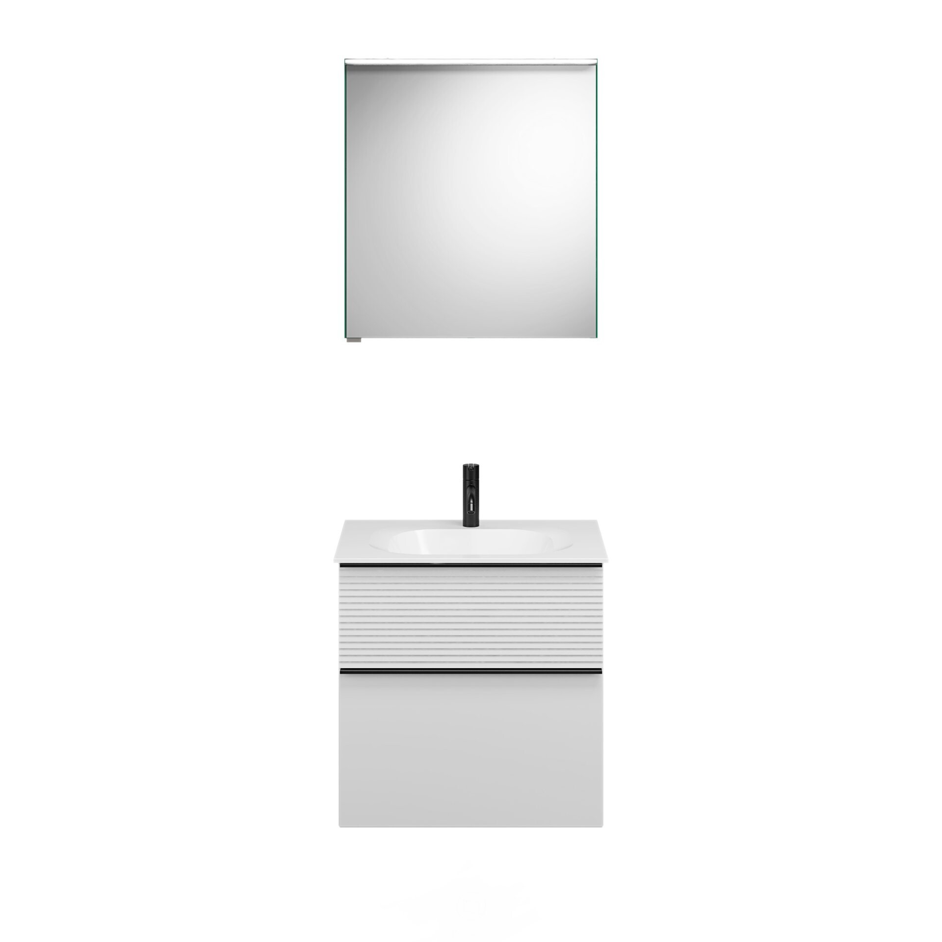 Burgbad FIUMO Waschtisch Set mit Spiegelschrank 62 cm breit, Weiß, Waschbecken Gussmarmor Weiß,  Anschlag rechts Burgbad FIUMO Waschtisch Set mit Spiegelschrank 62 cm breit, Weiß, Waschbecken Gussmarmor Weiß,  Anschlag rechts