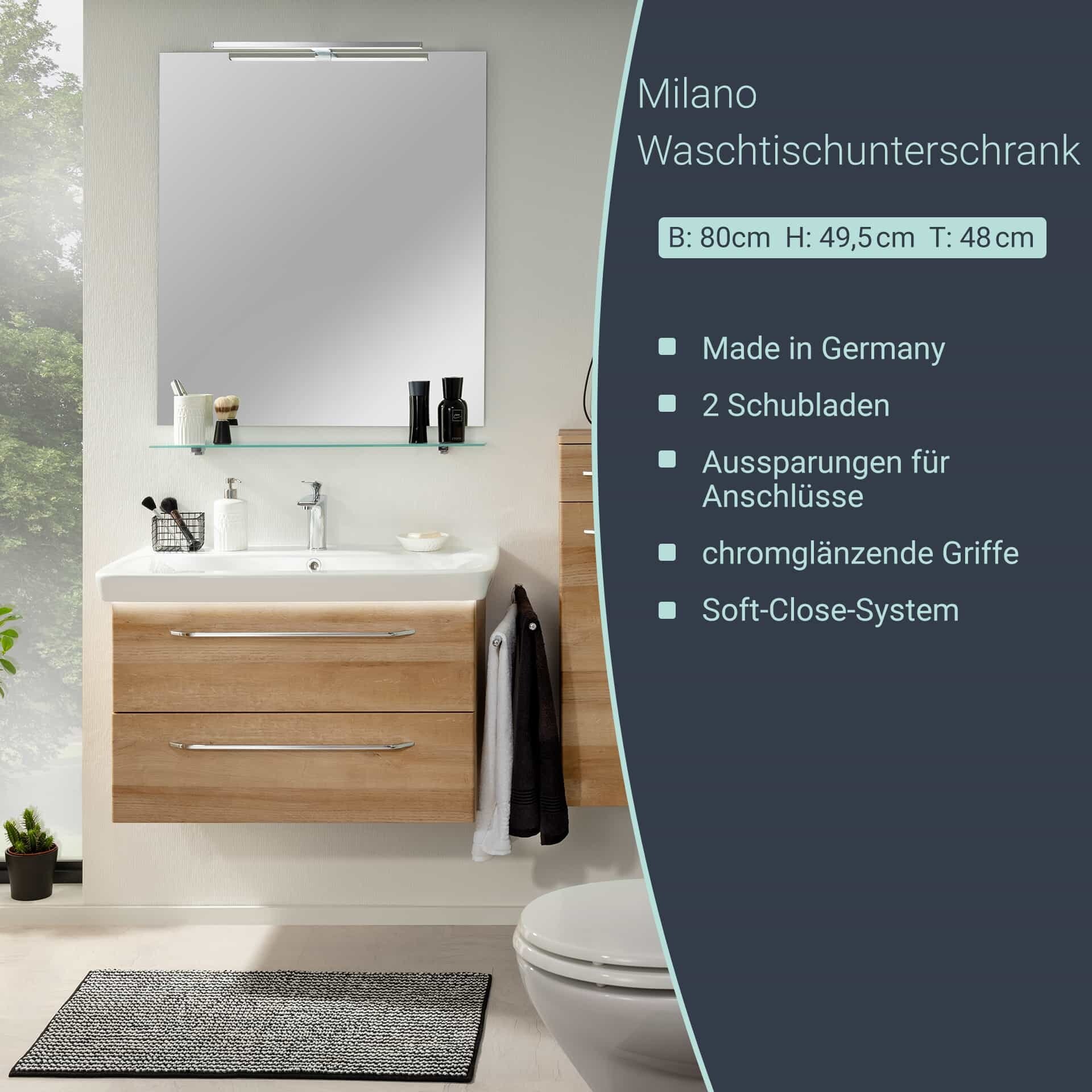 Fackelmann MILANO Waschbeckenunterschrank 80 cm, Braun hell Fackelmann MILANO Waschbeckenunterschrank 80 cm, Braun hell
