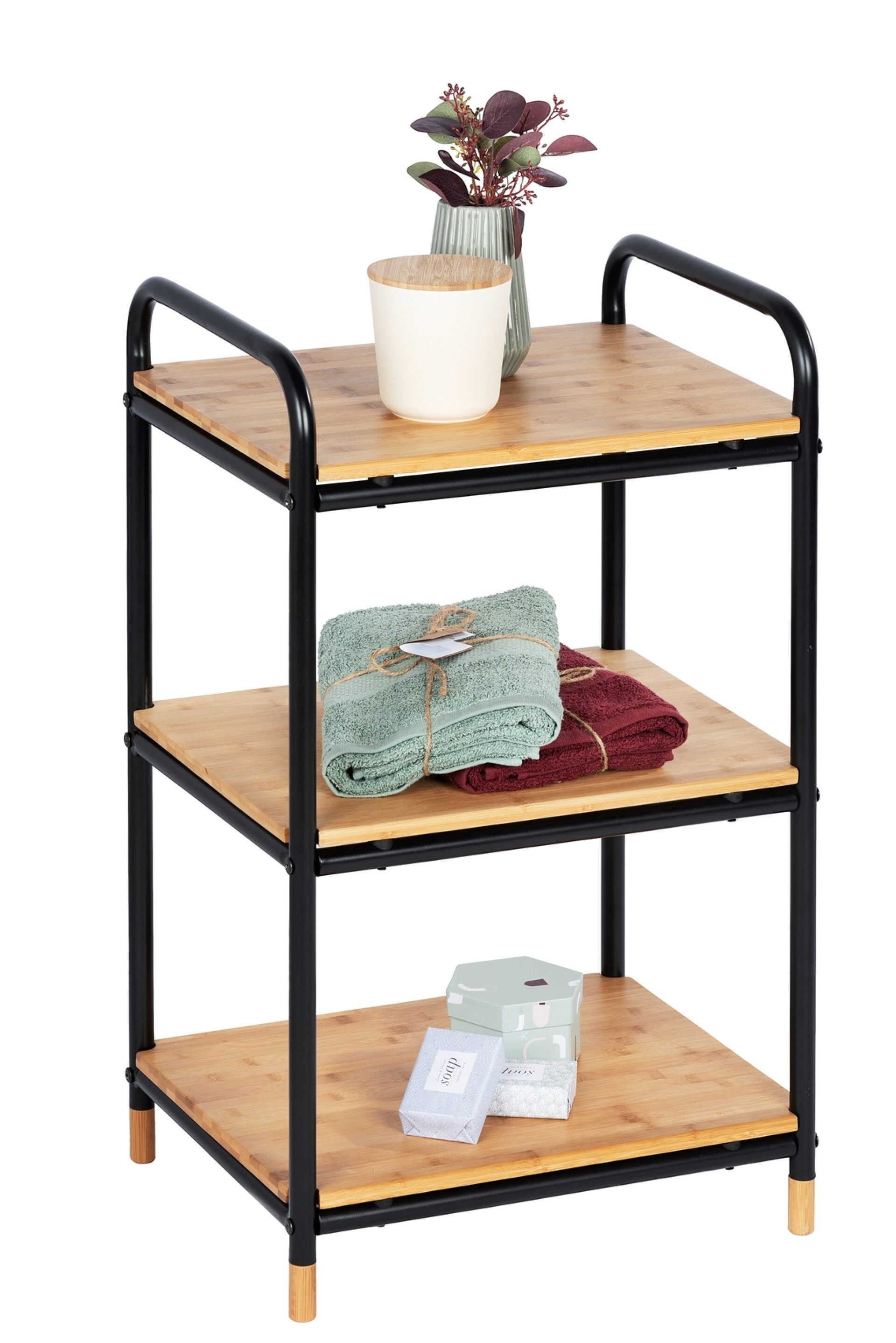 WENKO LOFT Badregal, Braun/Schwarz, mit 3 Etagen, Bambus