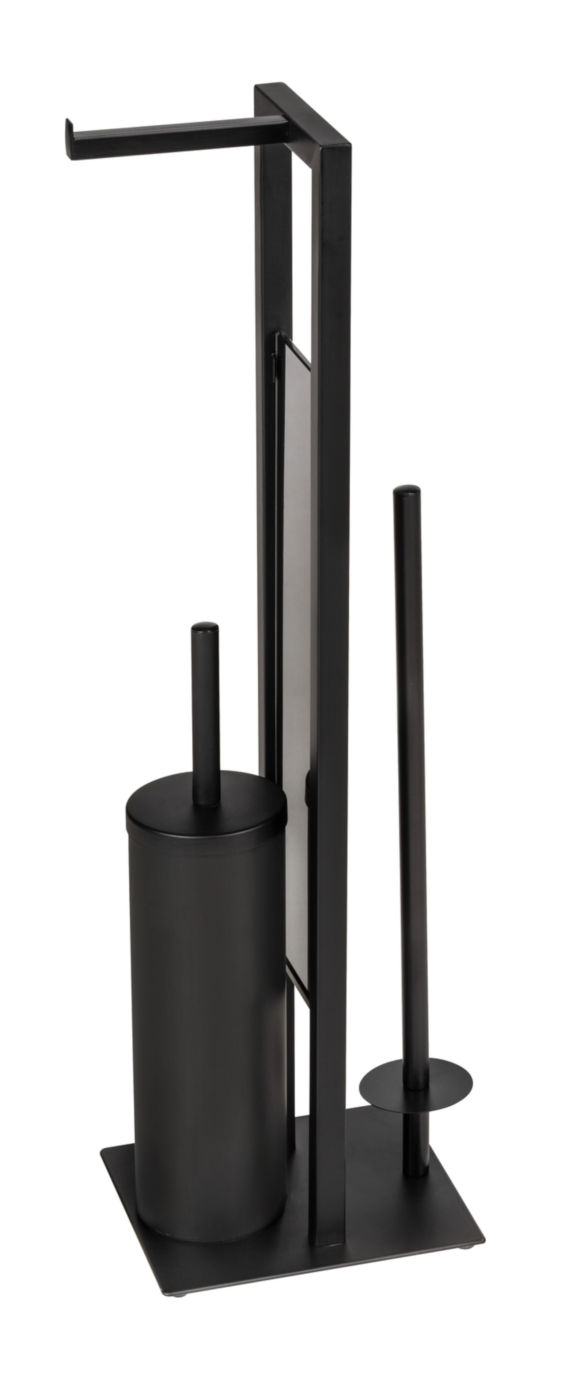 WENKO RIVALTA WC-Garnitur, Schwarz, mit Toilettenpapierhalter und Bevorrater, stehend