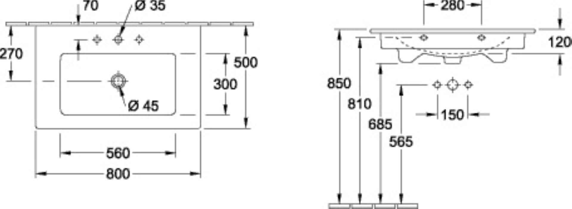 VILLEROY & BOCH VENTICELLO Waschbecken Keramik 80 cm breit, Weiß, mit Überlauf VILLEROY & BOCH VENTICELLO Waschbecken Keramik 80 cm breit, Weiß, mit Überlauf
