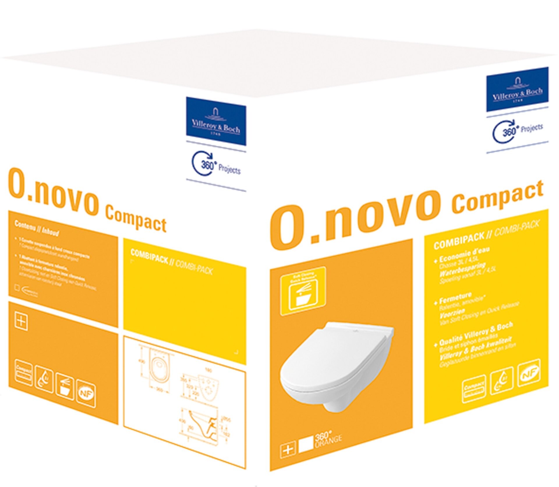 VILLEROY & BOCH O.NOVO Tiefspül-WC mit WC-Sitz, Combi-Pack Compact, Weiß VILLEROY & BOCH O.NOVO Tiefspül-WC mit WC-Sitz, Combi-Pack Compact, Weiß