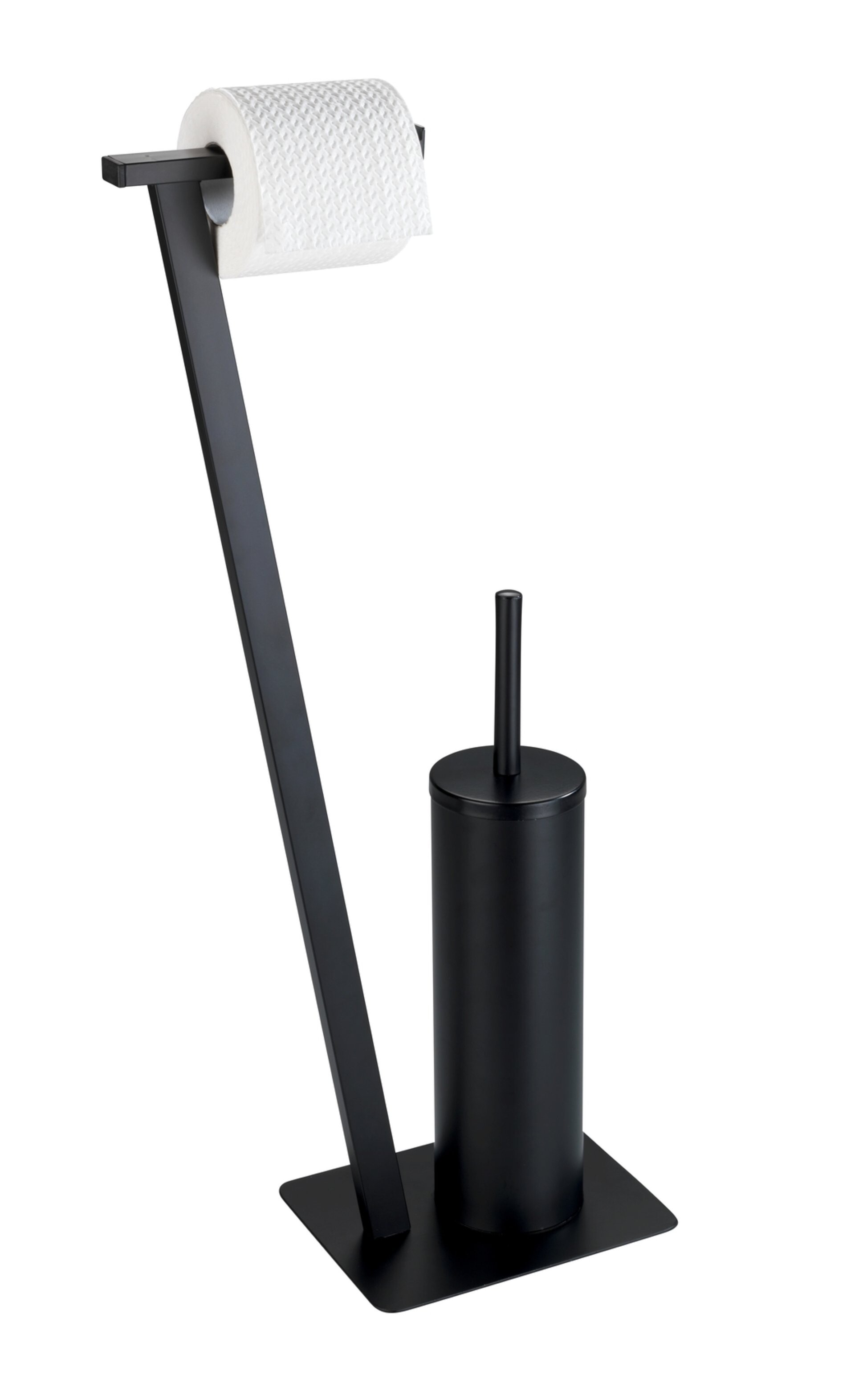 WENKO LIRIO Toilettenpapierhalter, Schwarz matt, mit WC-Garnitur, stehend
