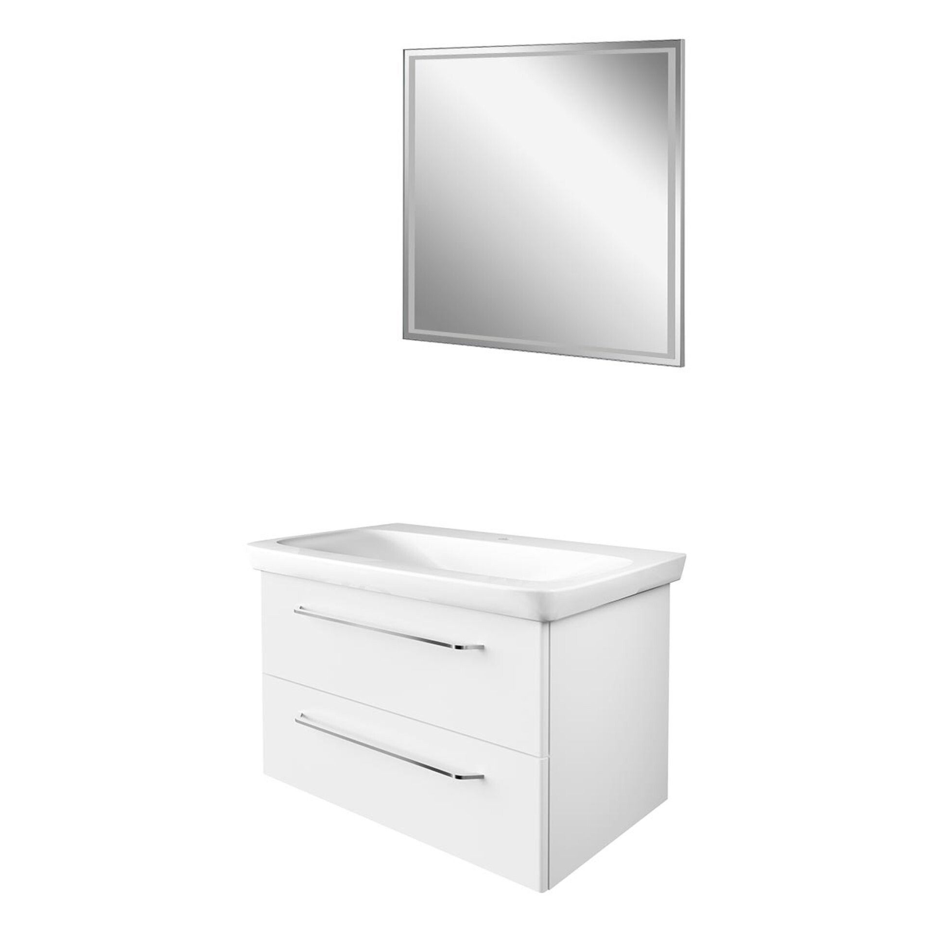 FACKELMANN MILANO Waschtisch Set mit Spiegel 88 cm breit, Weiß, Waschbecken Keramik