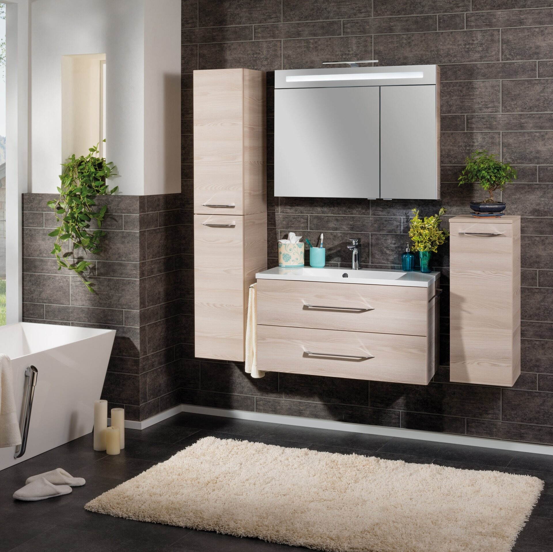 FACKELMANN B.CLEVER Hochschrank und Midischrank 31 cm breit, Braun hell