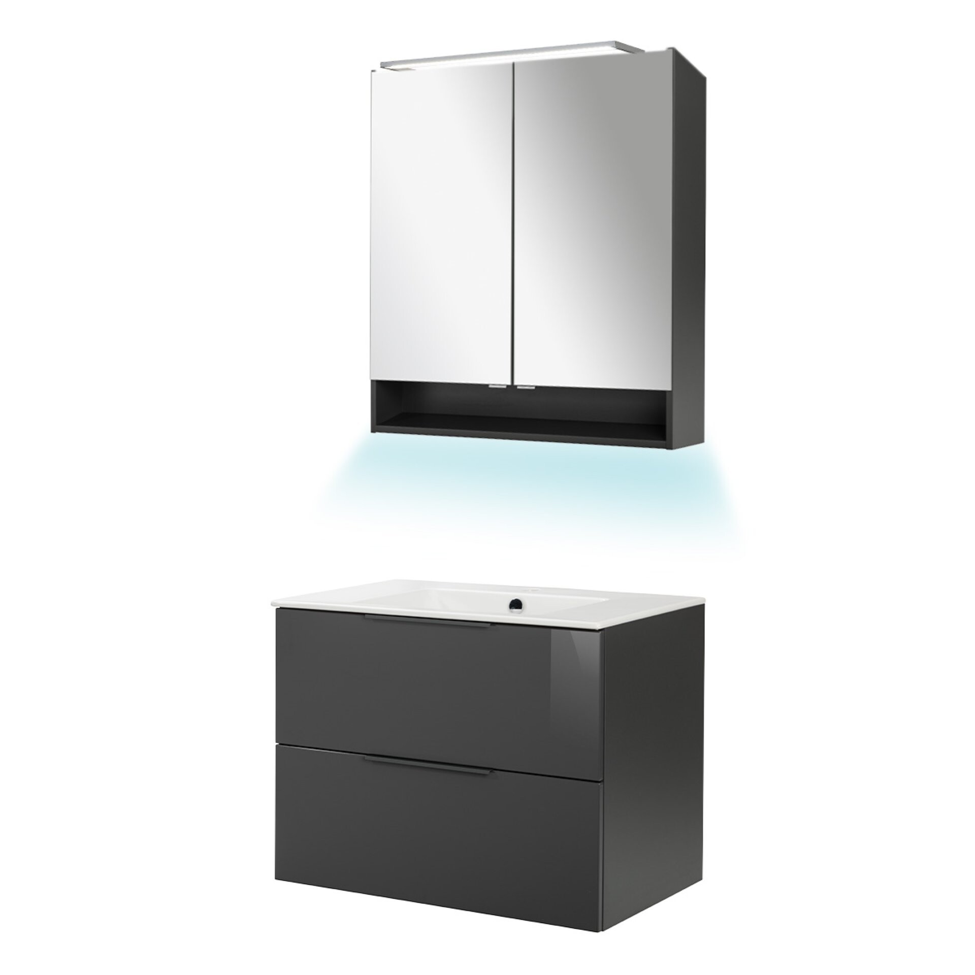 Fackelmann LUNA Badmöbel Set 4-teilig, 80 cm breit, Anthrazit, Keramik, LED Spiegelschrank Fackelmann LUNA Badmöbel Set 4-teilig, 80 cm breit, Anthrazit, Keramik, LED Spiegelschrank