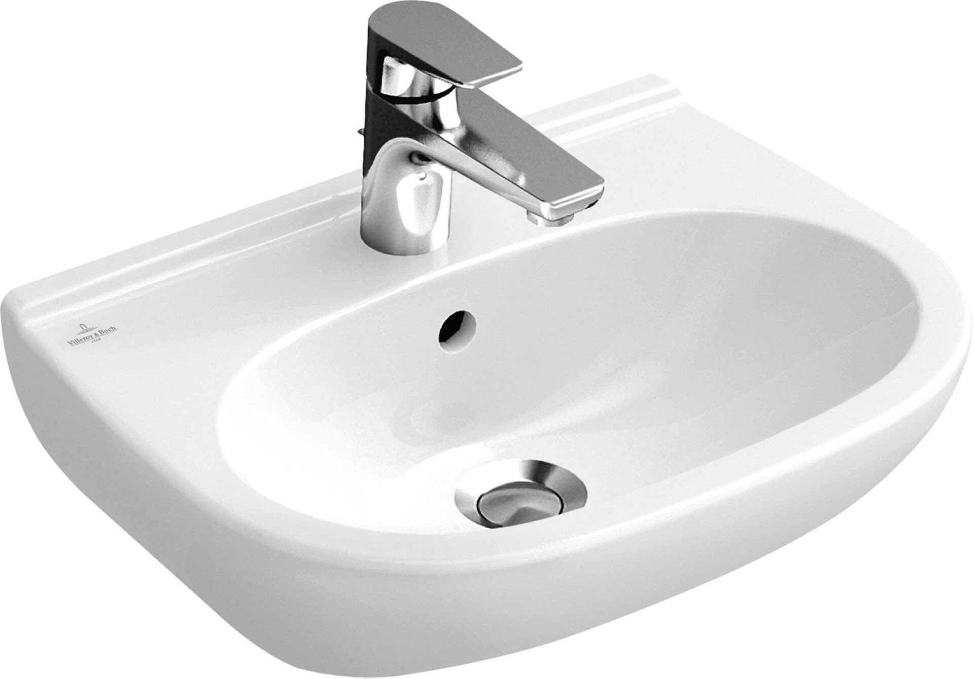 VILLEROY & BOCH O.NOVO Waschbecken Keramik 55 cm breit, Weiß, mit Überlauf, CeramicPlus