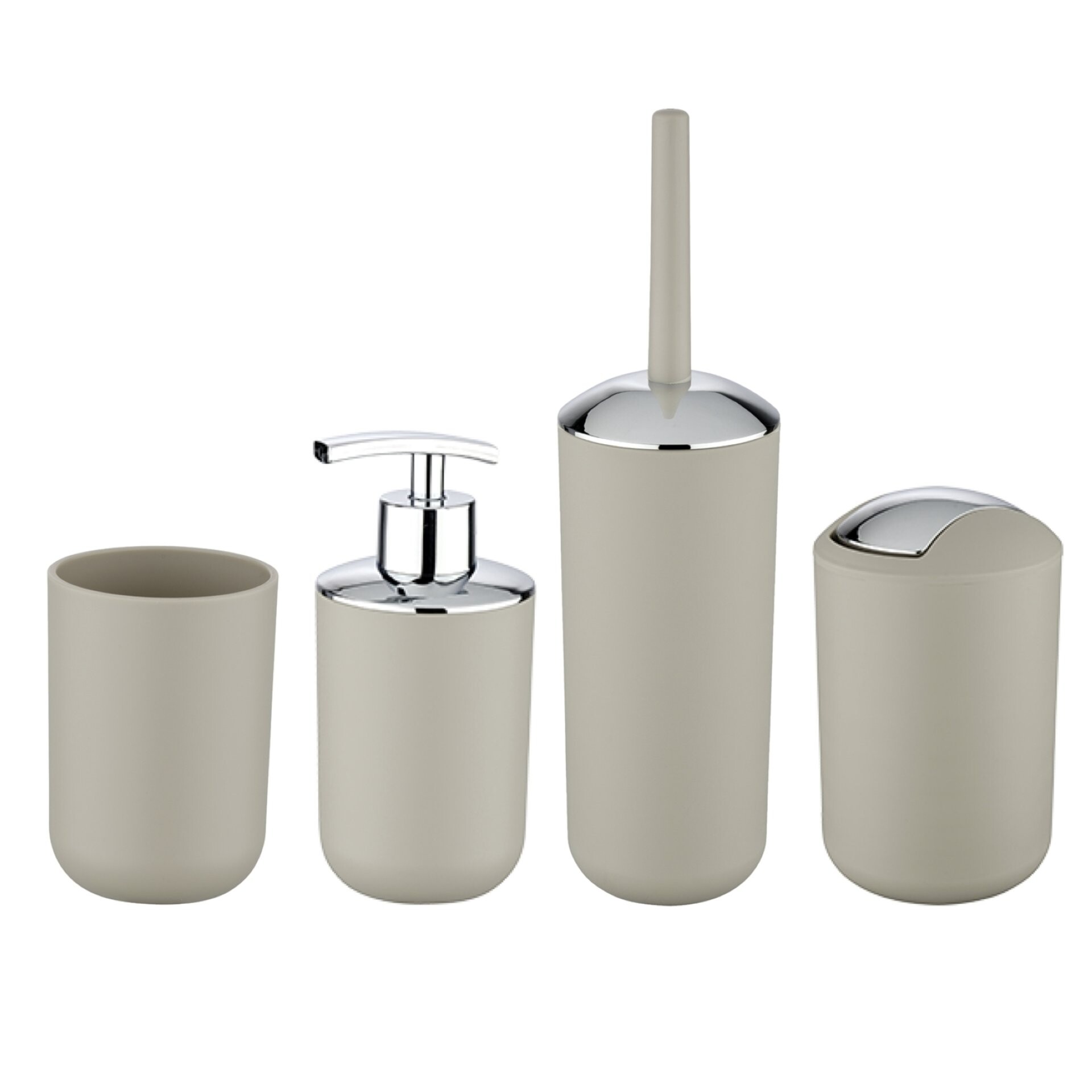 WENKO BRASIL Accessoire Set 4-teilig, Beige, Zahnputzbecher, Seifenspender, WC-Garnitur, Kosmetikeimer