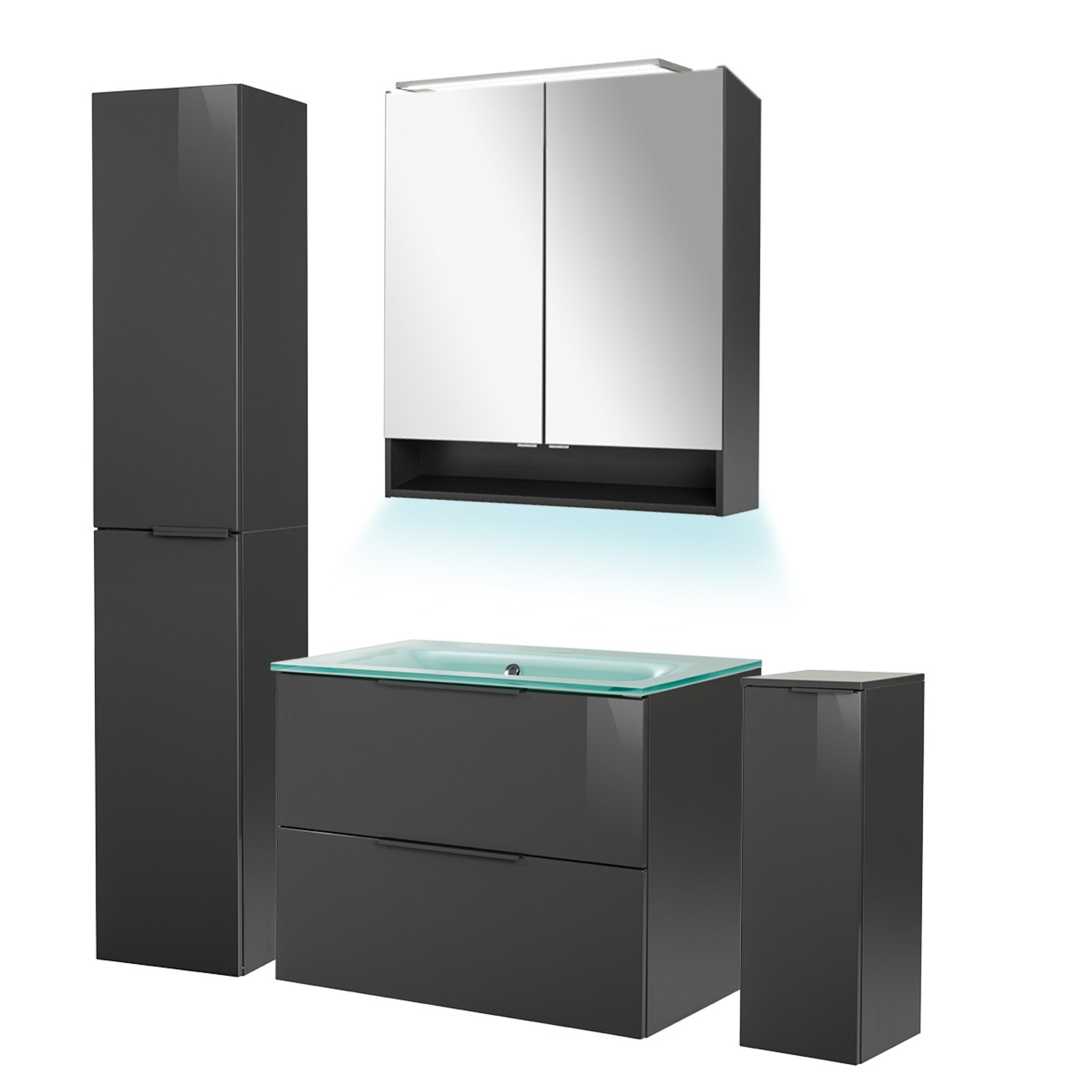 Fackelmann LUNA Badmöbel Set 6-teilig, 80 cm breit, Anthrazit,Glas Mint+Spiegelschrank+2 Badschränke Fackelmann LUNA Badmöbel Set 6-teilig, 80 cm breit, Anthrazit,Glas Mint+Spiegelschrank+2 Badschränke