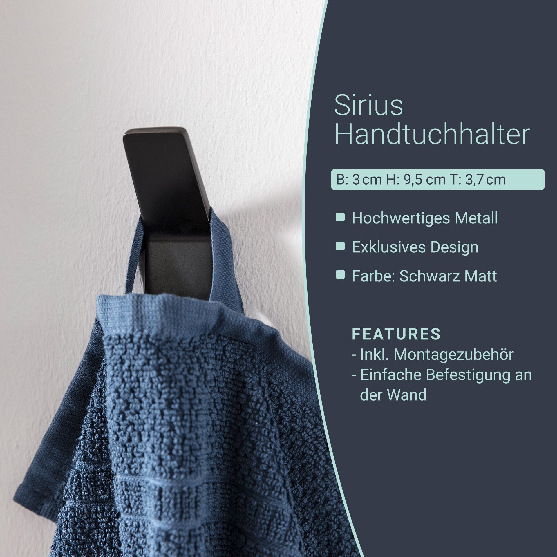 BadeDu SIRIUS Handtuchhaken Schwarz matt
