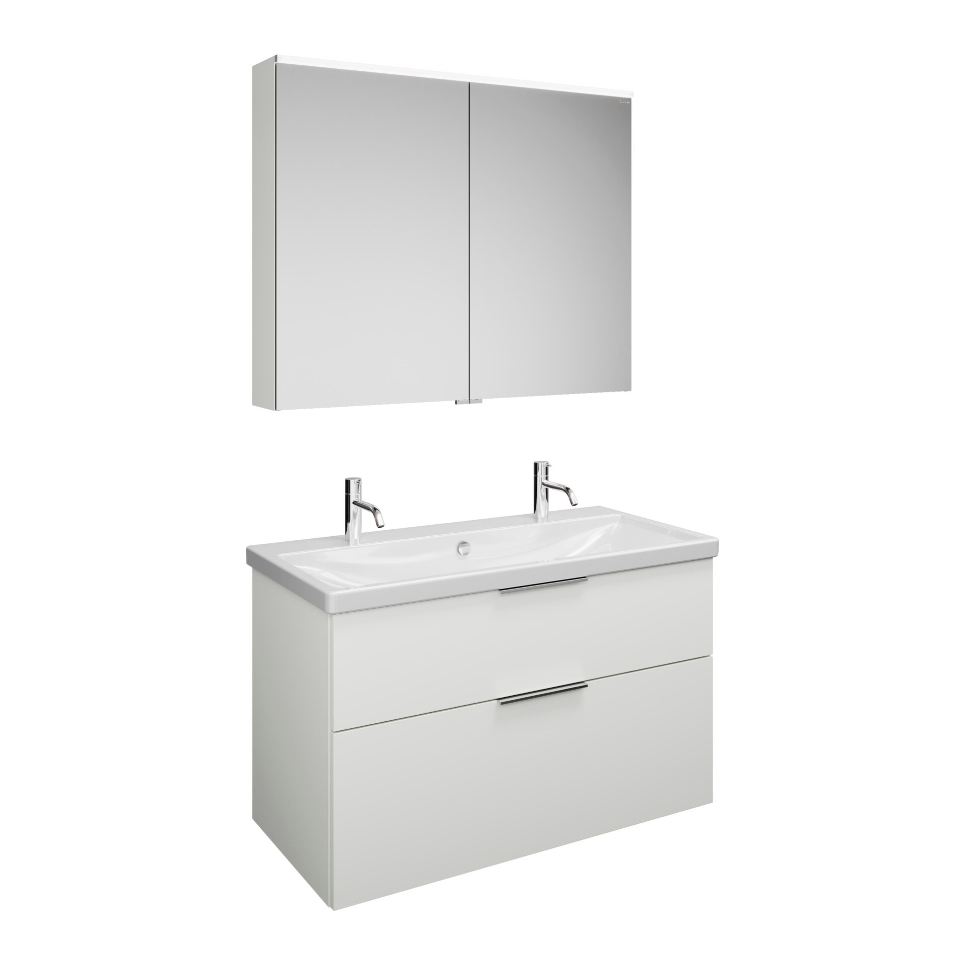 Burgbad EQIO Waschtisch Set mit Spiegelschrank 103 cm breit, Weiß Hochglanz, Doppelwaschbecken Keramik Weiß Burgbad EQIO Waschtisch Set mit Spiegelschrank 103 cm breit, Weiß Hochglanz, Doppelwaschbecken Keramik Weiß