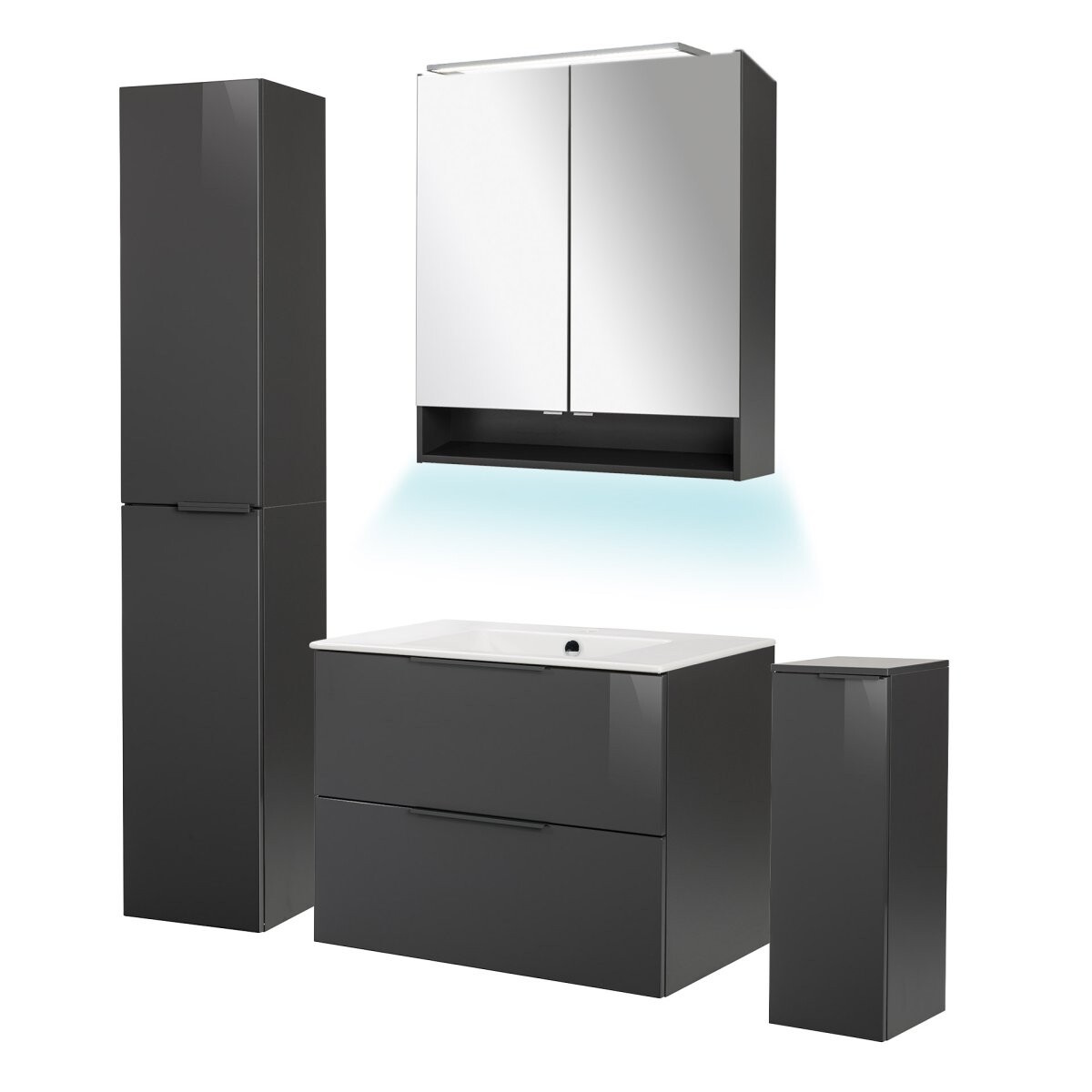 Fackelmann LUNA Badmöbel Set 6-teilig, 80 cm breit, Anthrazit, Keramik+Spiegelschrank+2 Badschränke Fackelmann LUNA Badmöbel Set 6-teilig, 80 cm breit, Anthrazit, Keramik+Spiegelschrank+2 Badschränke
