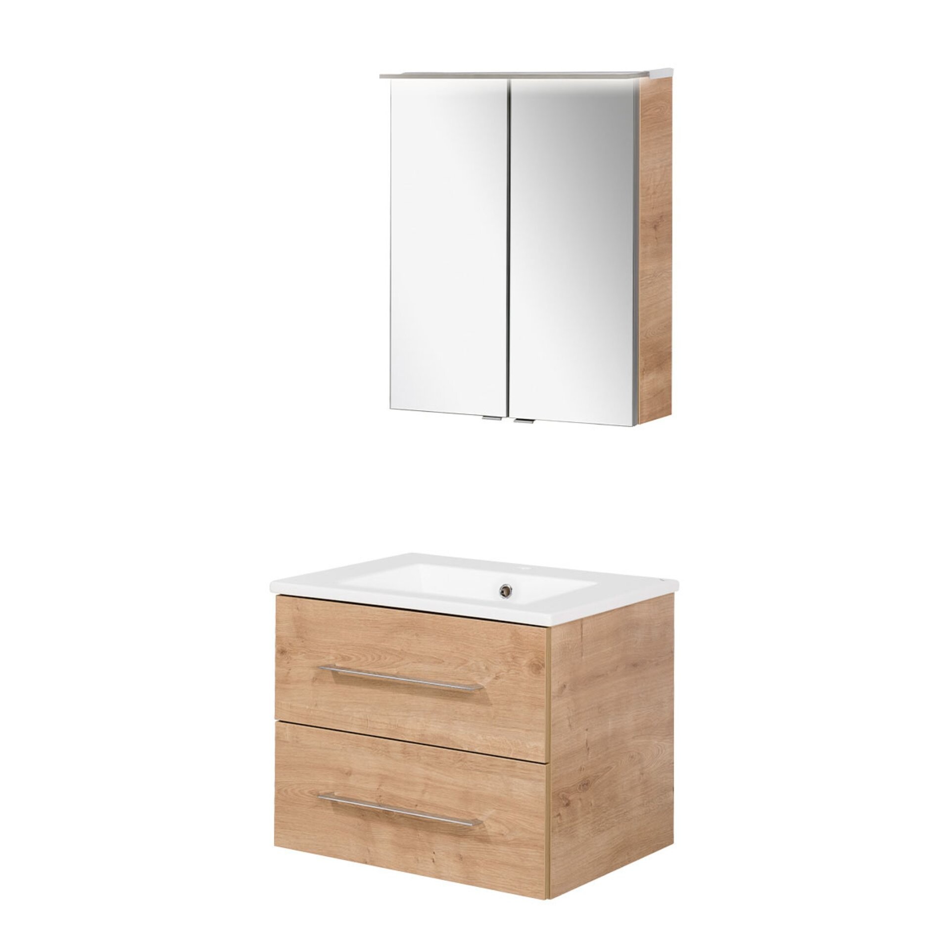 FACKELMANN B.PERFEKT Waschtisch Set mit Spiegelschrank 62 cm breit, Braun hell, Waschbecken Keramik FACKELMANN B.PERFEKT Waschtisch Set mit Spiegelschrank 62 cm breit, Braun hell, Waschbecken Keramik