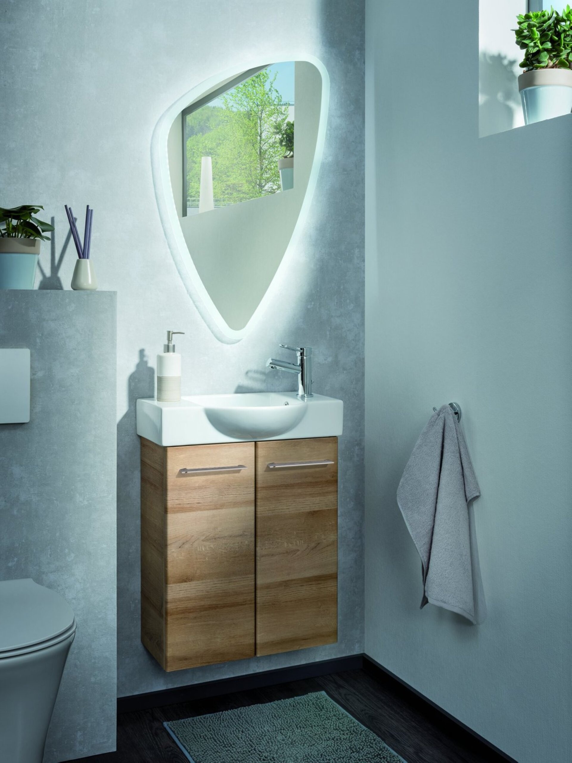 Fackelmann SBC MILANO Gäste WC Set 3-teilig 55 cm, Braun hell, 2 Türen, Keramik rechts + LED-Spiegel Fackelmann SBC MILANO Gäste WC Set 3-teilig 55 cm, Braun hell, 2 Türen, Keramik rechts + LED-Spiegel