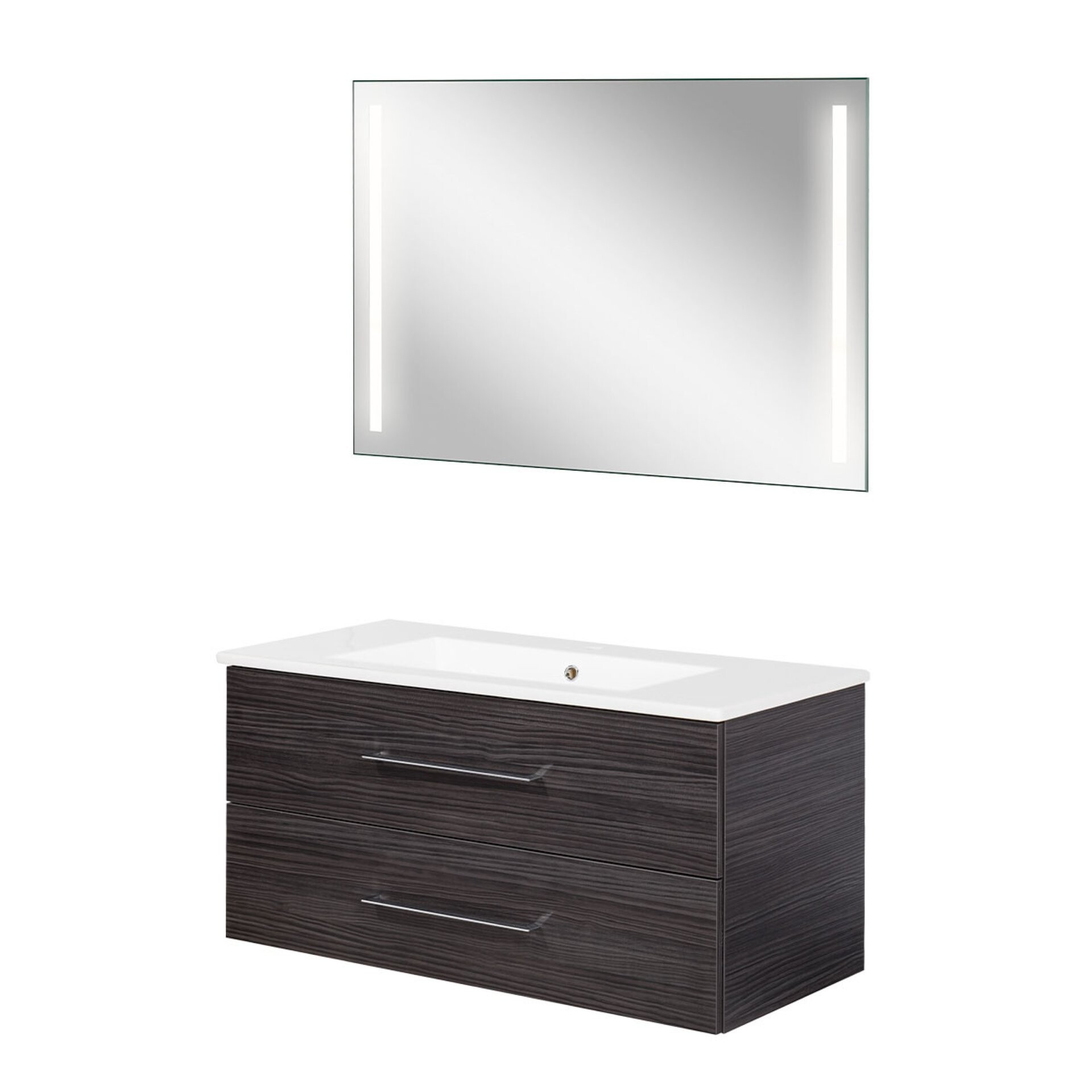 FACKELMANN B.PERFEKT Waschtisch Set mit Spiegel 103 cm breit, Anthrazit, Waschbecken Keramik Weiß FACKELMANN B.PERFEKT Waschtisch Set mit Spiegel 103 cm breit, Anthrazit, Waschbecken Keramik Weiß