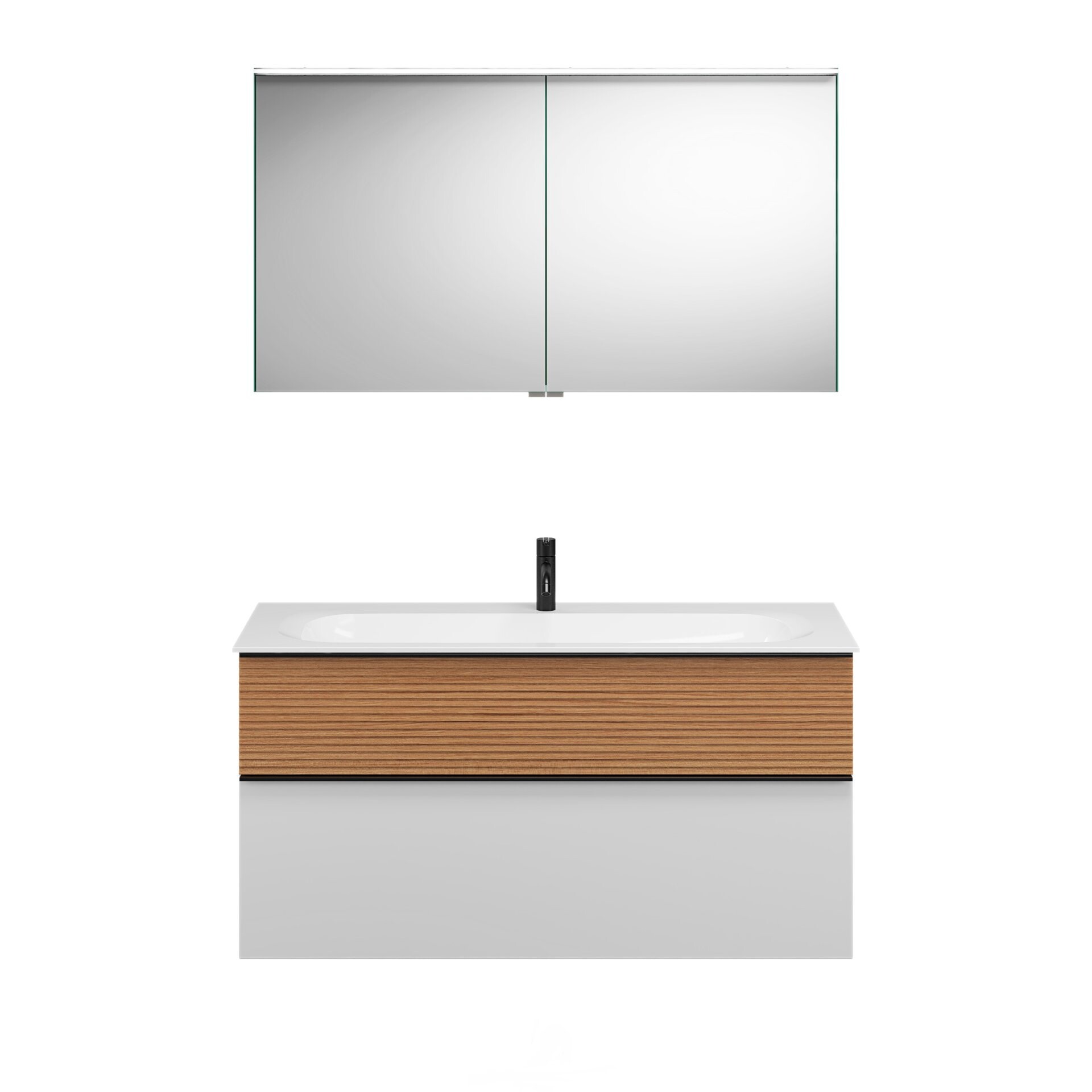 Burgbad FIUMO Waschtisch Set mit Spiegelschrank 122 cm breit, Braun/Weiß, Waschbecken Gussmarmor Weiß Burgbad FIUMO Waschtisch Set mit Spiegelschrank 122 cm breit, Braun/Weiß, Waschbecken Gussmarmor Weiß