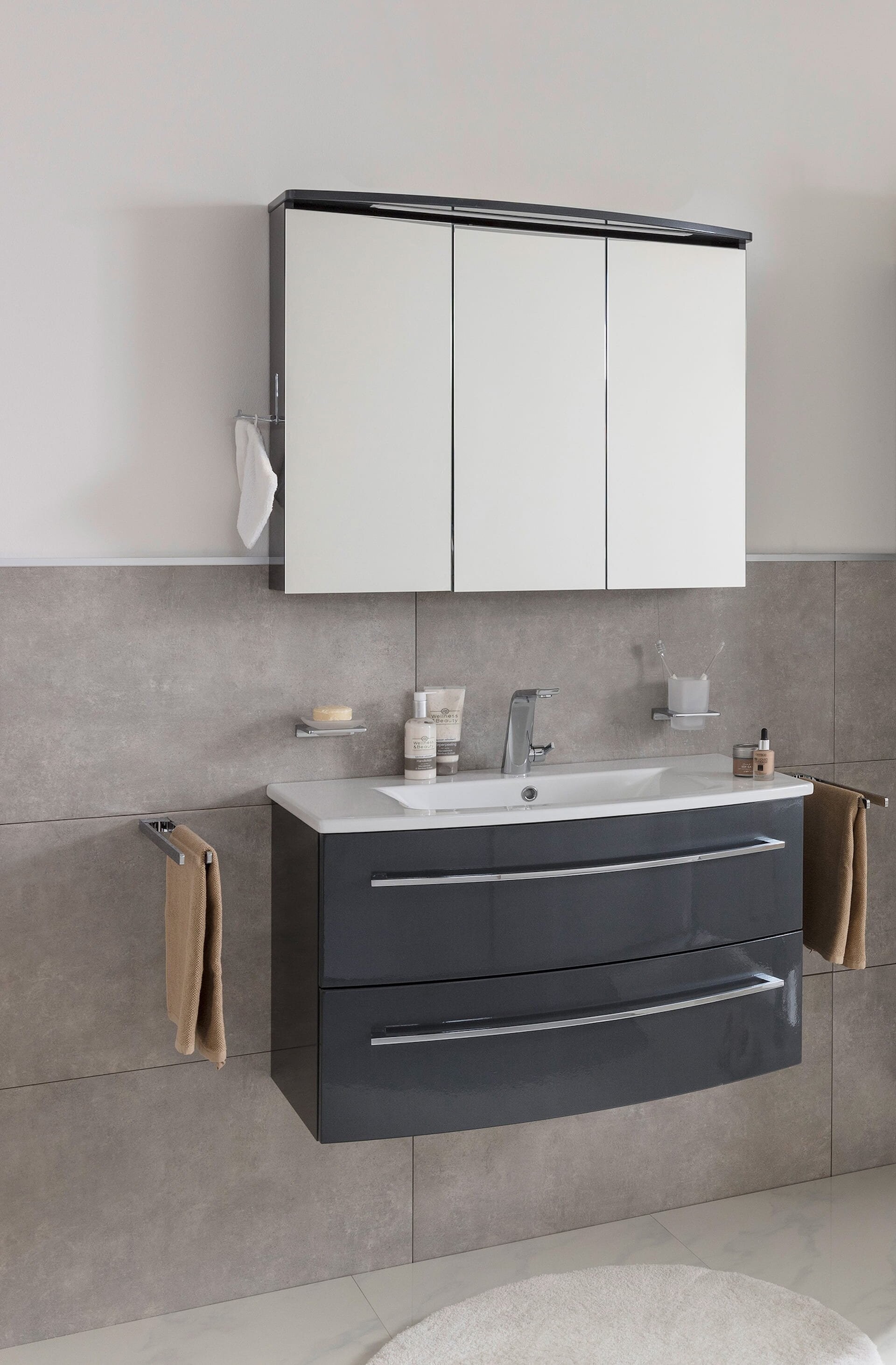 Lanzet Impulso Badmöbel Set 3-teilig, 90cm, Anthrazit, Spiegelschrank Lanzet Impulso Badmöbel Set 3-teilig, 90cm, Anthrazit, Spiegelschrank