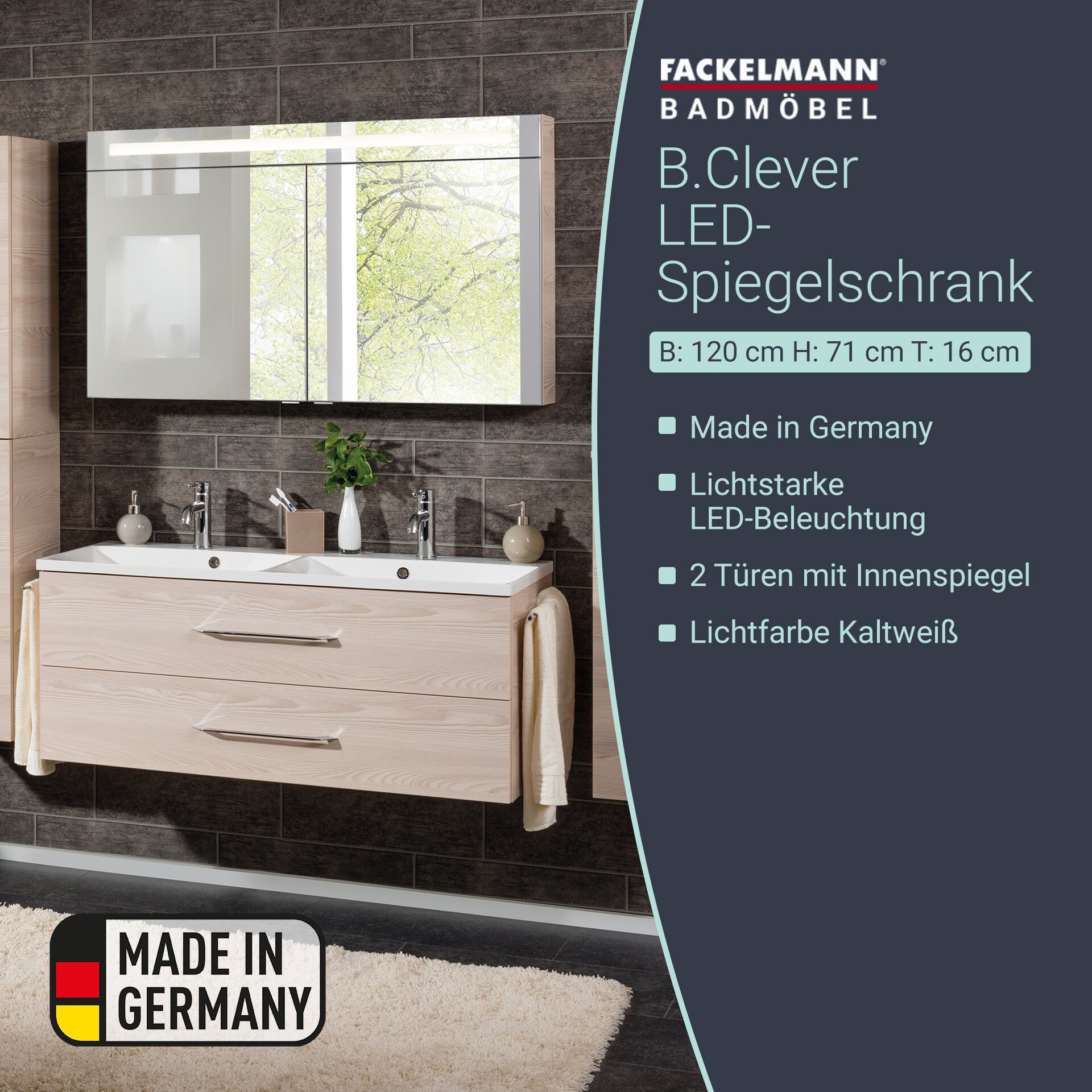 Fackelmann B.CLEVER LED Spiegelschrank 120 cm