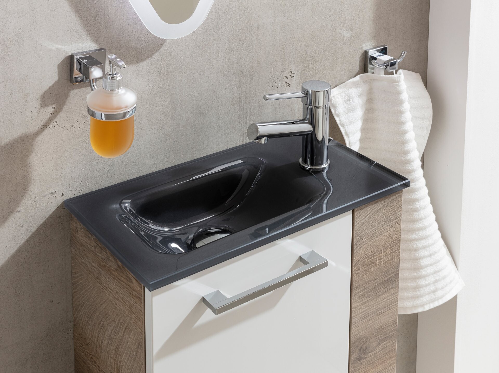 Fackelmann SBC A-VERO Gäste WC Set 2-teilig 45 cm, Braun hell/Weiß, links, Glas Anthrazit Fackelmann SBC A-VERO Gäste WC Set 2-teilig 45 cm, Braun hell/Weiß, links, Glas Anthrazit