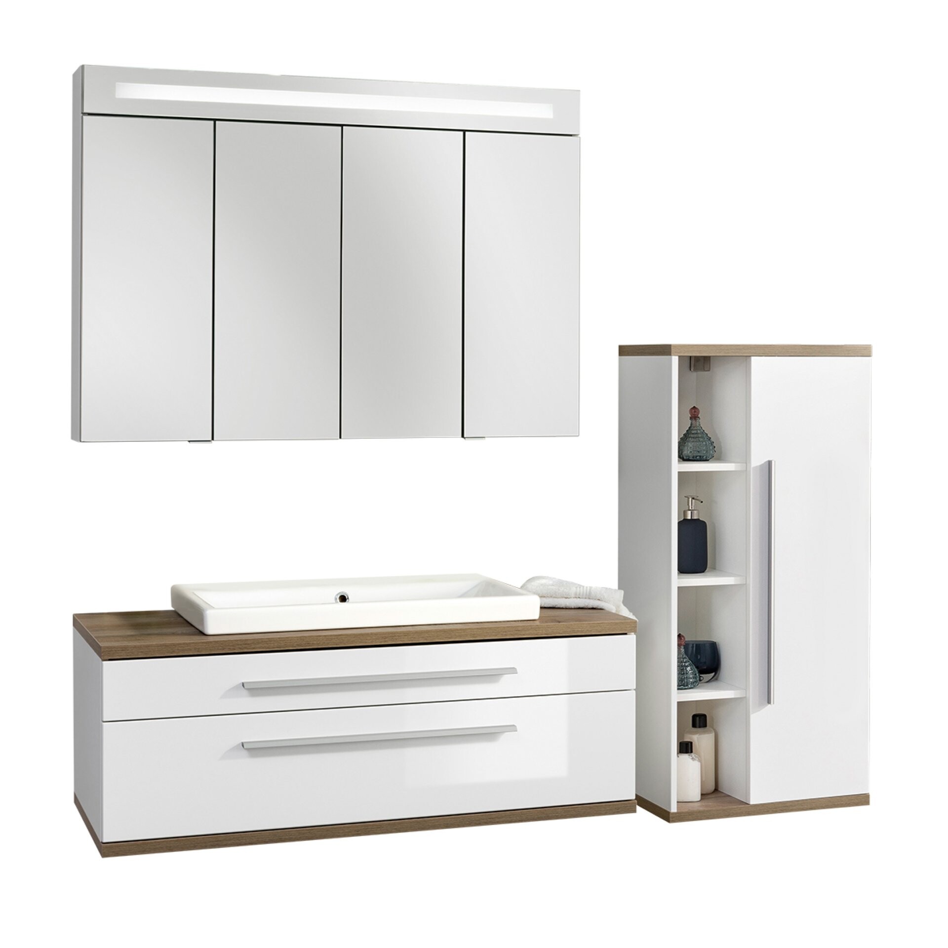 Fackelmann STANFORD Badmöbel Set 4-teilig, 110 cm breit, Weiß, Keramik+Spiegelschrank+Midischrank Fackelmann STANFORD Badmöbel Set 4-teilig, 110 cm breit, Weiß, Keramik+Spiegelschrank+Midischrank