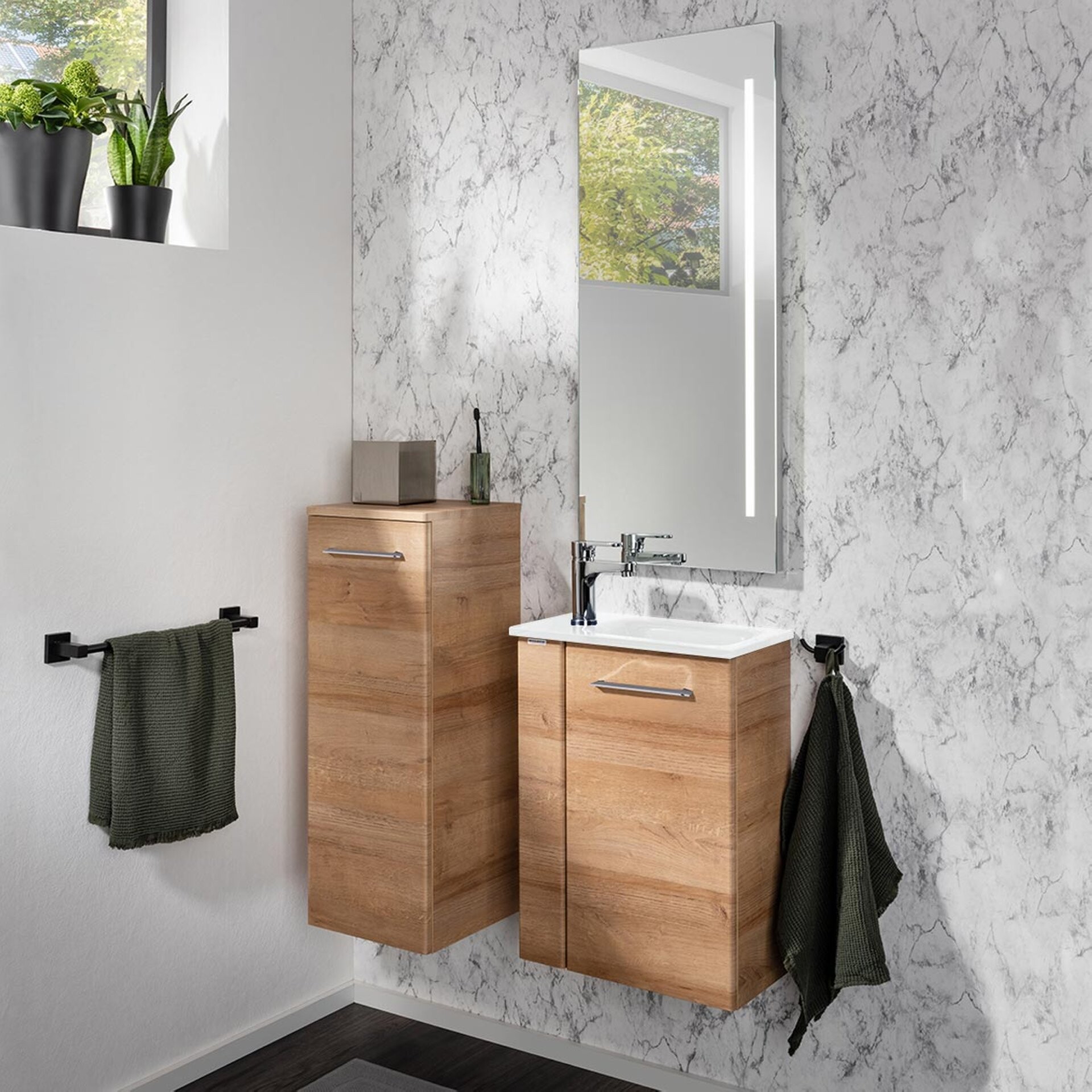 Fackelmann SBC MILANO Gäste WC Set 2-teilig 45 cm, Braun hell, rechts, Glas Weiß Fackelmann SBC MILANO Gäste WC Set 2-teilig 45 cm, Braun hell, rechts, Glas Weiß