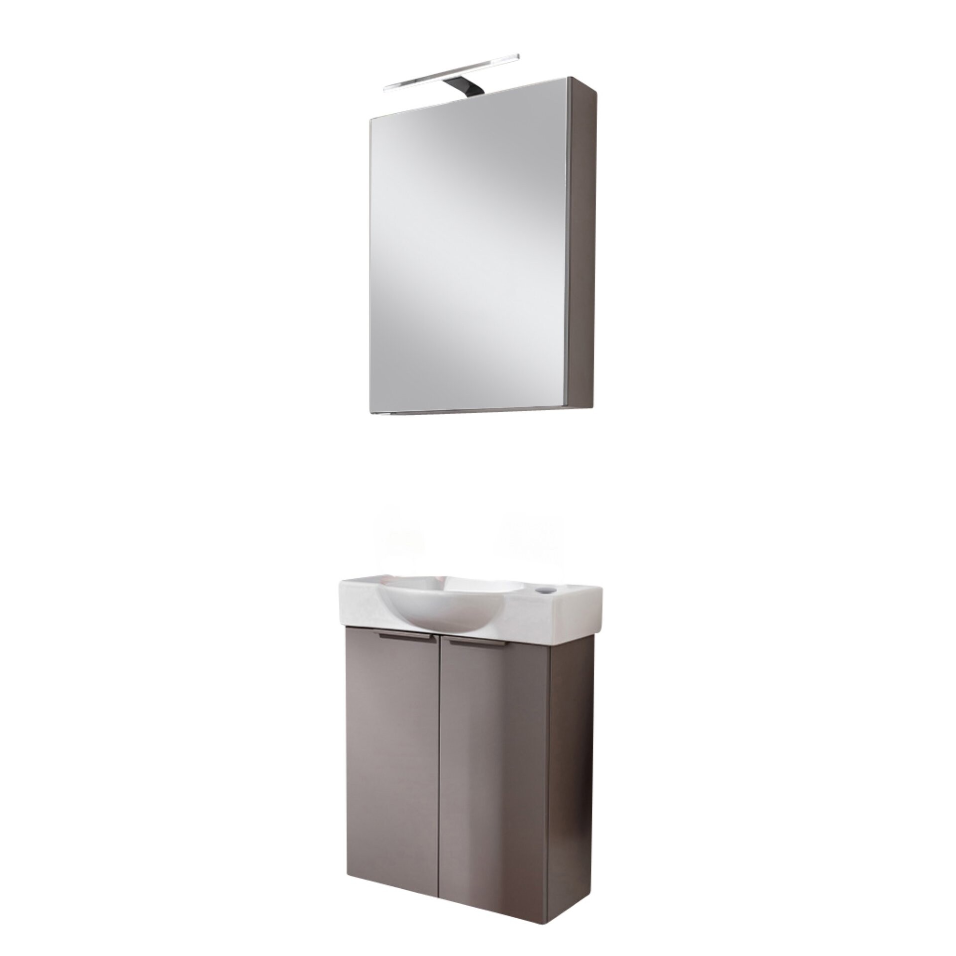 FACKELMANN SBC B.PARIS Gäste WC Waschtisch Set mit Spiegelschrank 55 cm breit, Grau, Türanschlag rechts FACKELMANN SBC B.PARIS Gäste WC Waschtisch Set mit Spiegelschrank 55 cm breit, Grau, Türanschlag rechts