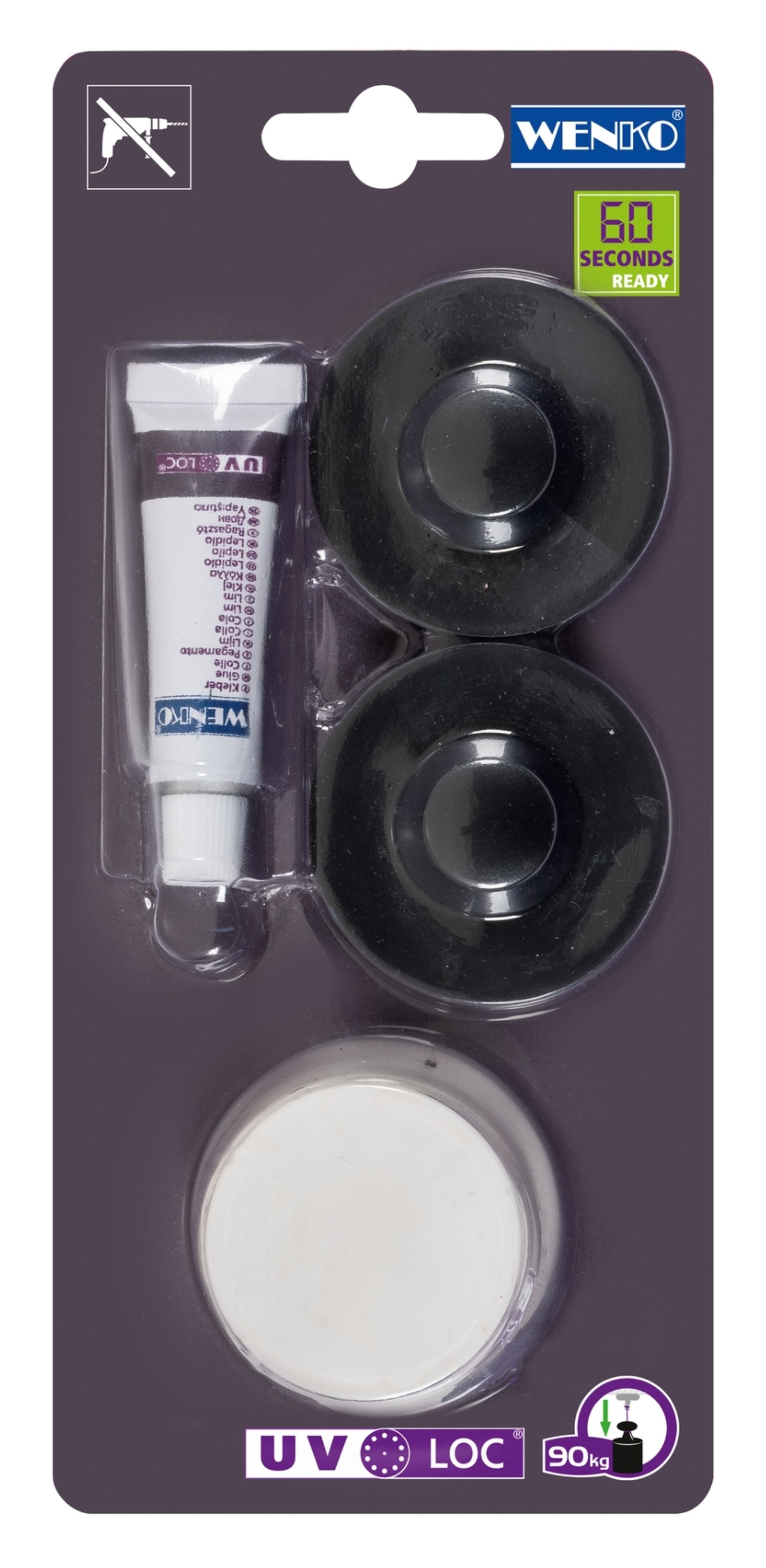 WENKO UV-Loc Befestigungsset, Schwarz, Befestigen ohne Bohren
