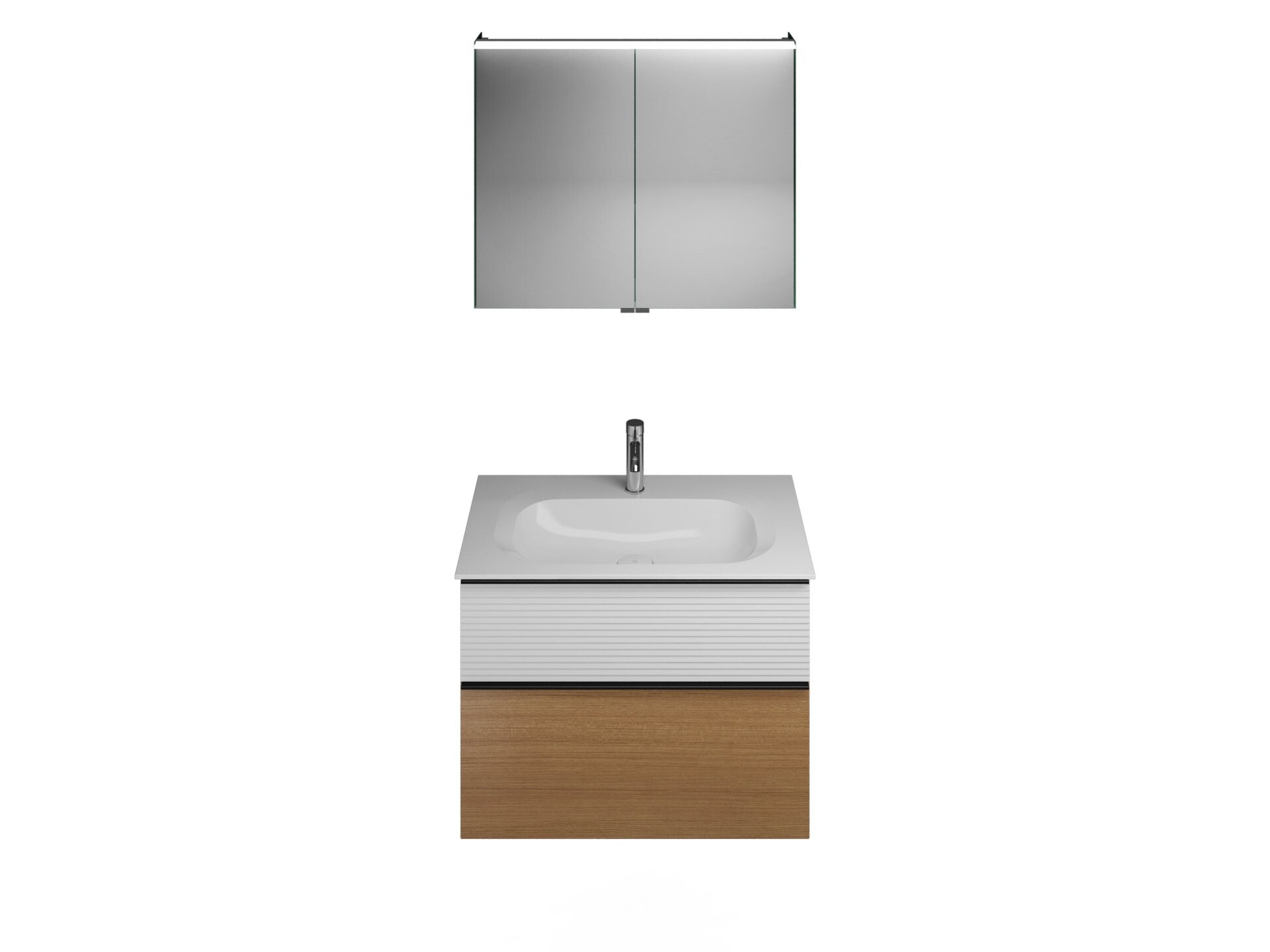 Burgbad FIUMO Waschtisch Set mit Spiegelschrank 82 cm breit, Weiß/Braun, Waschbecken Gussmarmor Weiß Burgbad FIUMO Waschtisch Set mit Spiegelschrank 82 cm breit, Weiß/Braun, Waschbecken Gussmarmor Weiß