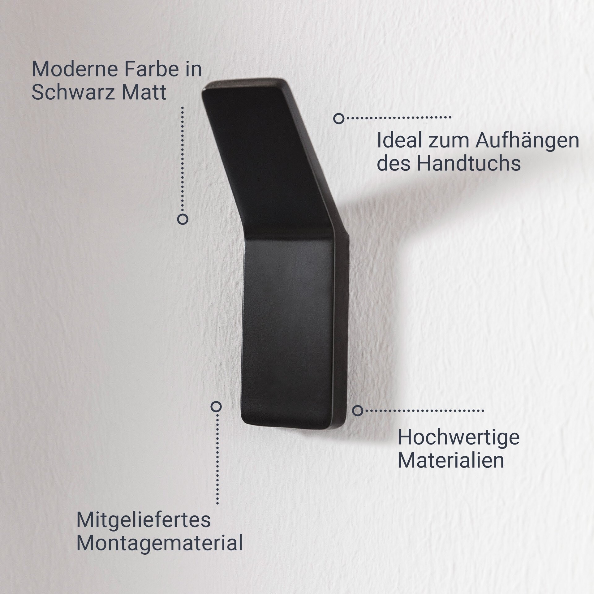 BADEDU SIRIUS Accessoire Set 3-teilig, Schwarz matt, Handtuchhaken, Glas mit Halter, Ablageschale